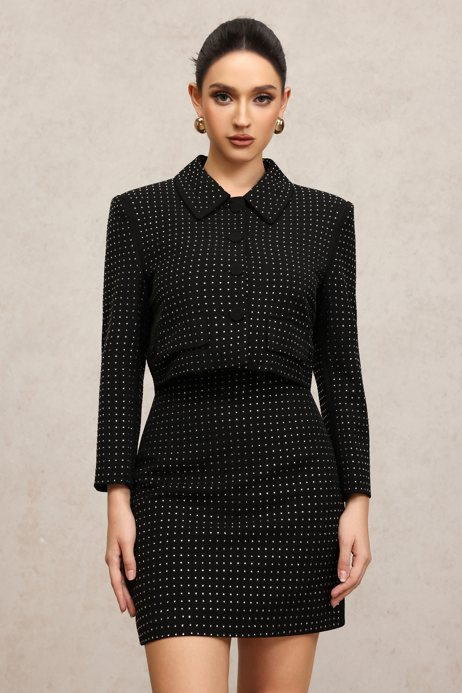 Ridia Long Sleeves Diamond Top And Skirt Two-Piece Set