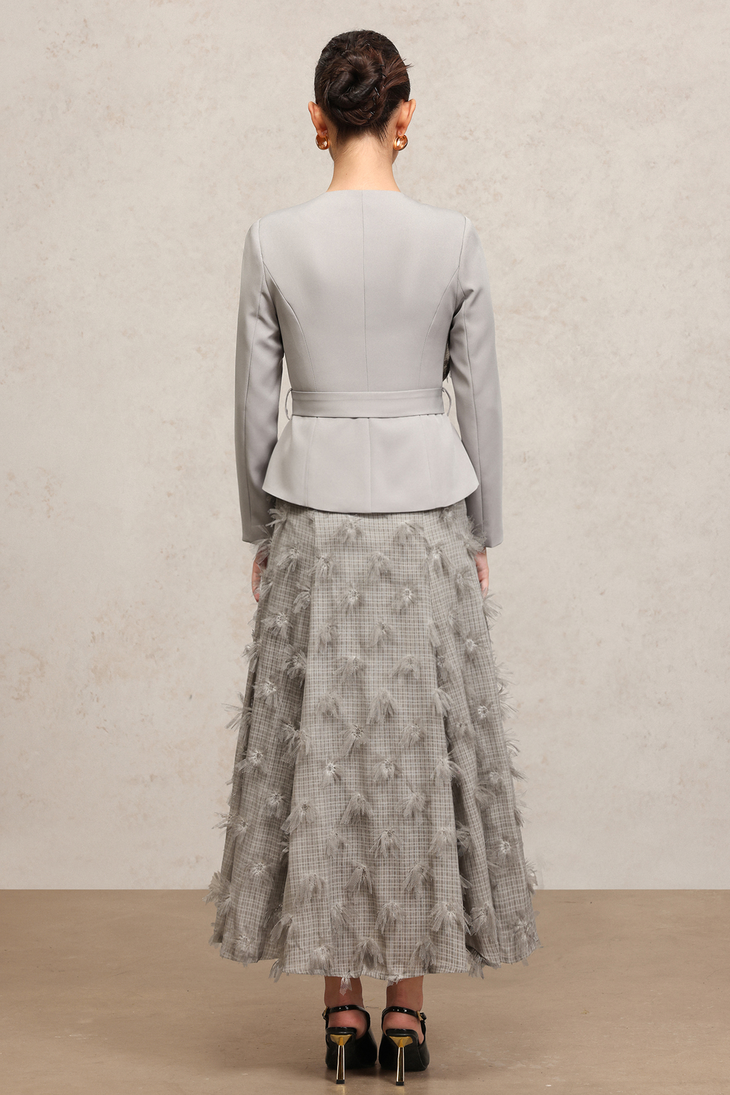 Makala Round Neck Long Sleeves Flower Top And Skirt Two-Piece Set