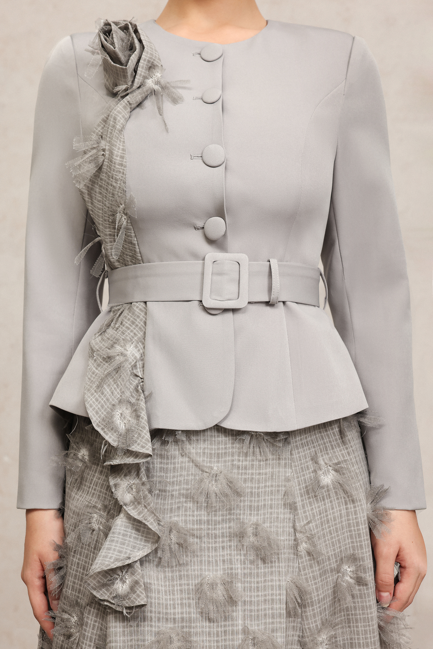 Makala Round Neck Long Sleeves Flower Top And Skirt Two-Piece Set