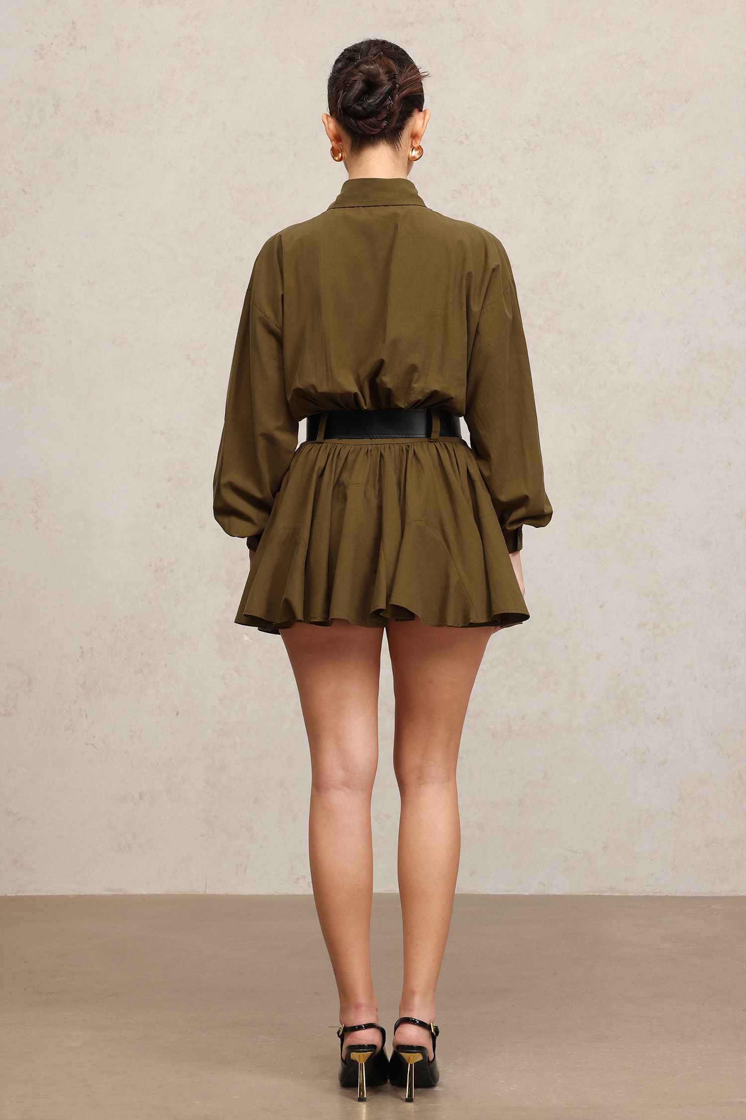 Romita Lapel Long Sleeves Folds Mini Dress