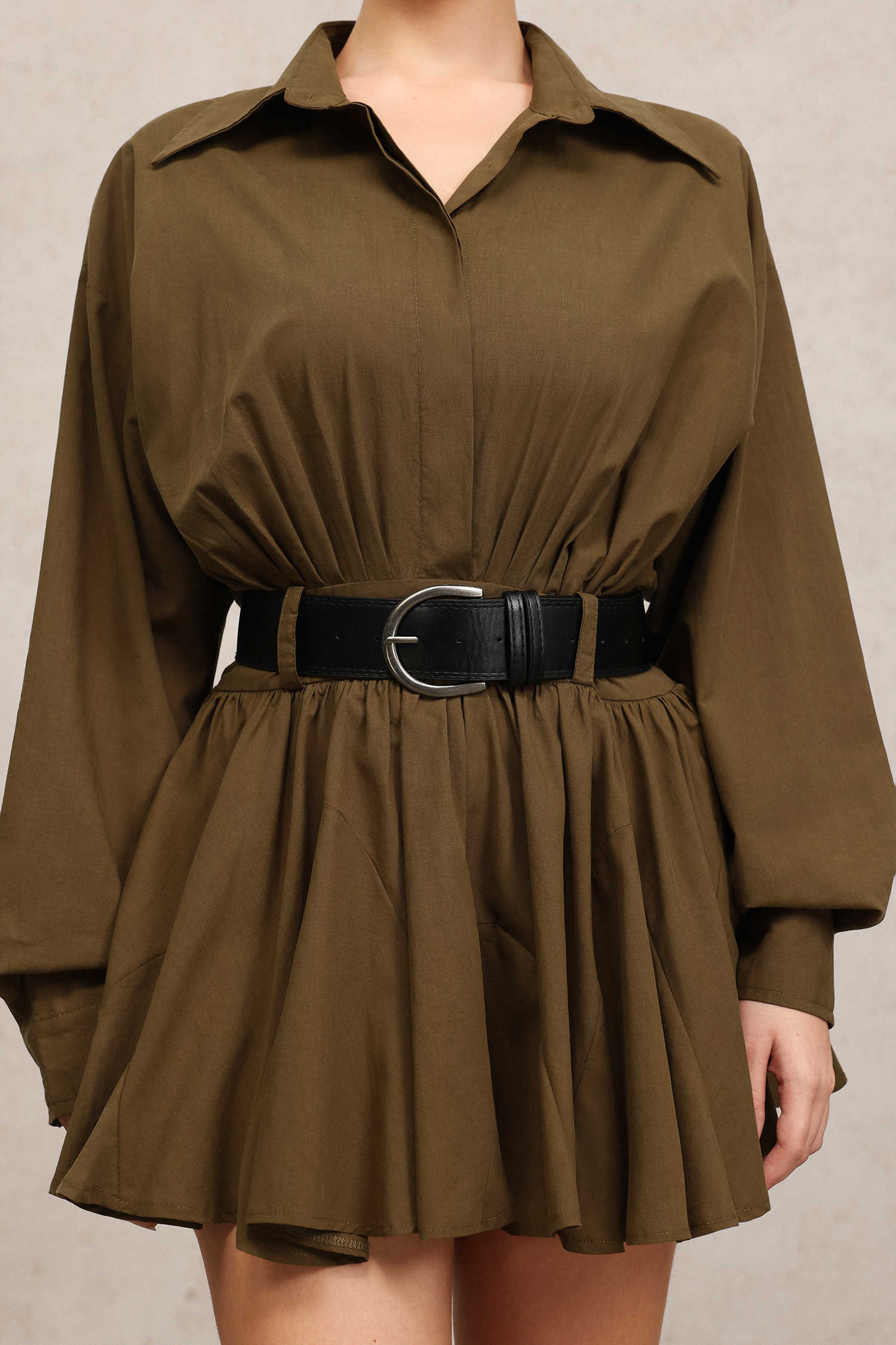 Romita Lapel Long Sleeves Folds Mini Dress