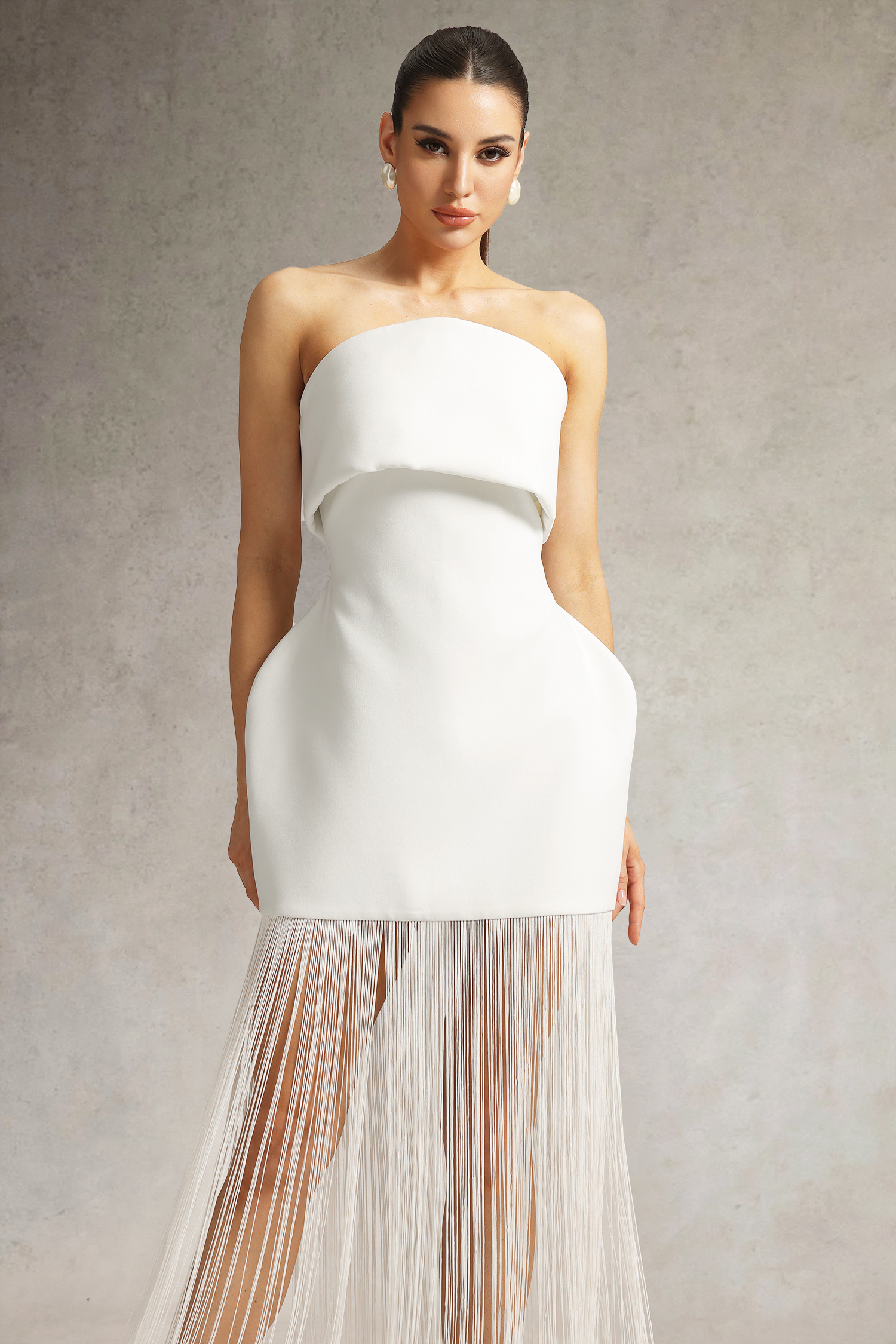 Taye Strapless Fringe Mini Dress