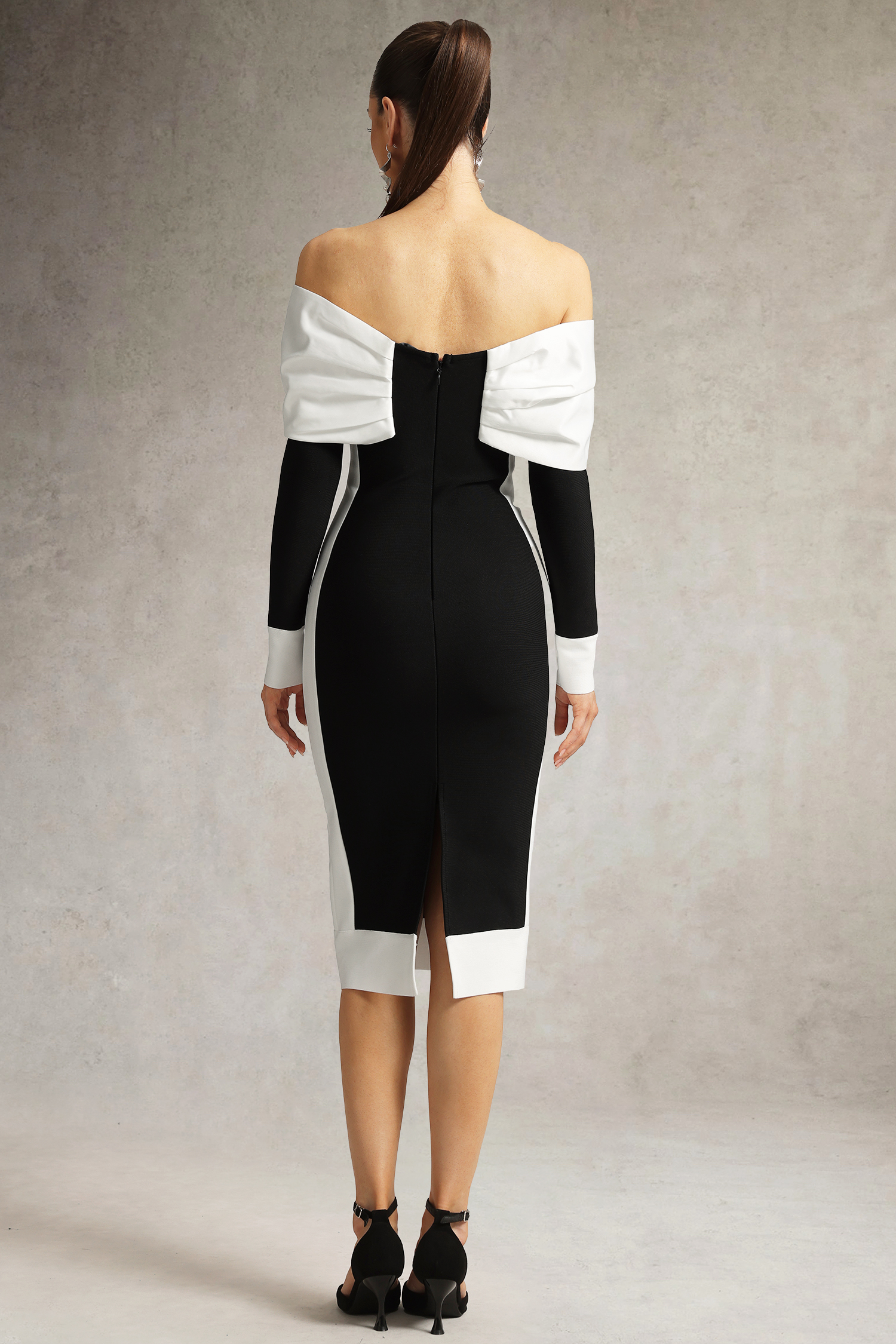 Oria Off Shoulder Bow Bandage Midi Dress