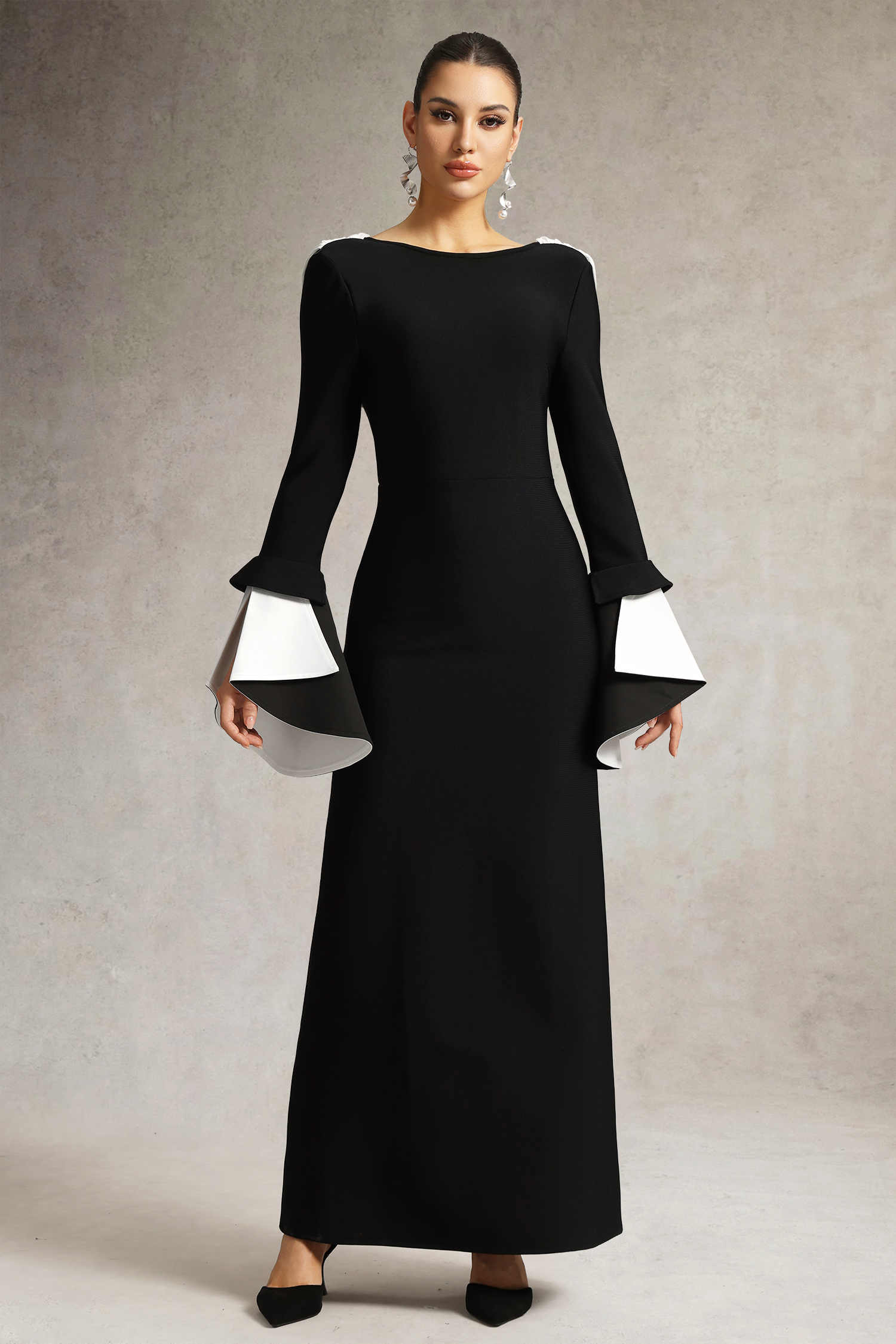 Bell Sleeve Backless Bandage Maxi Dress