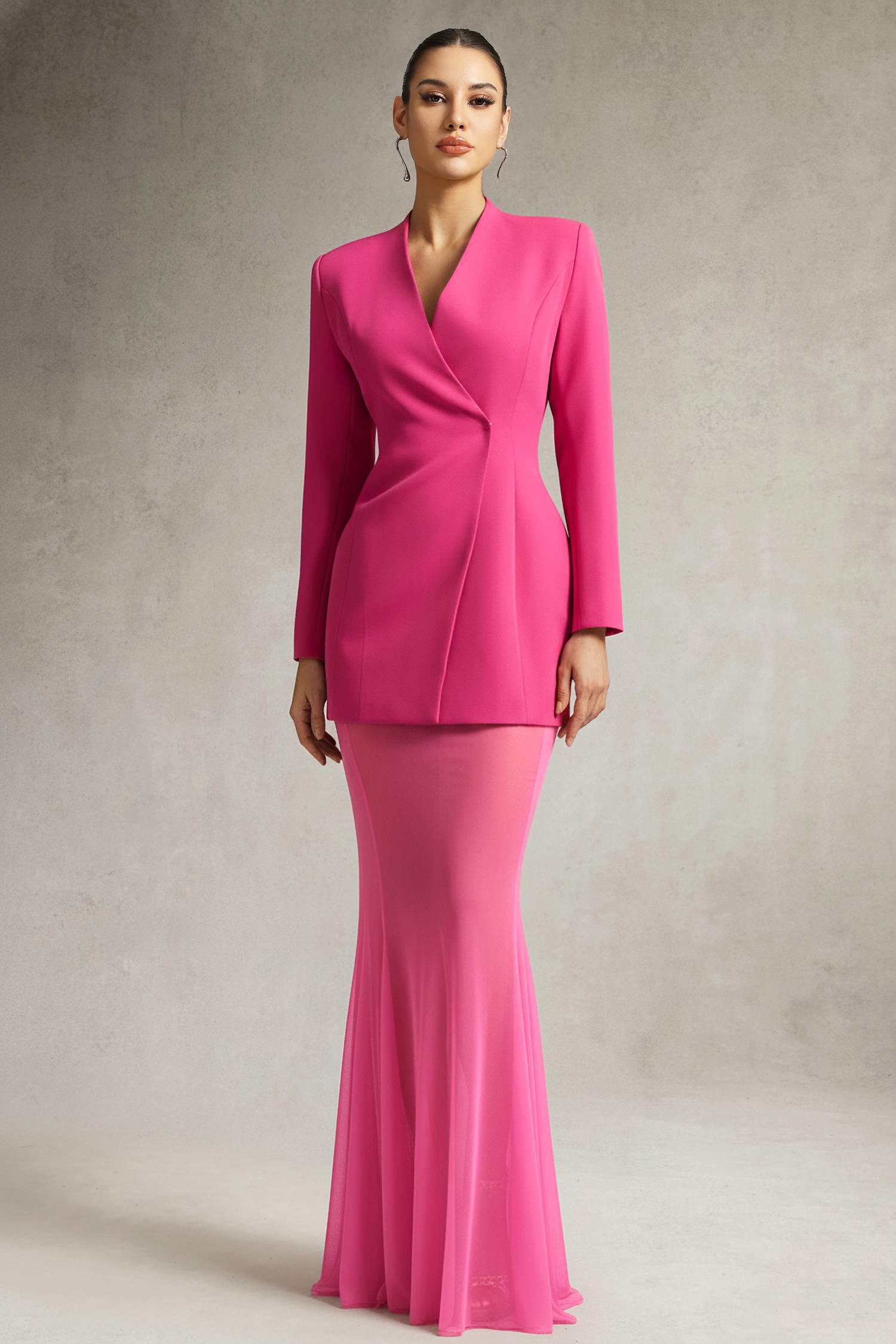 Soloma Collarless Blazer Pink Two Piece Set