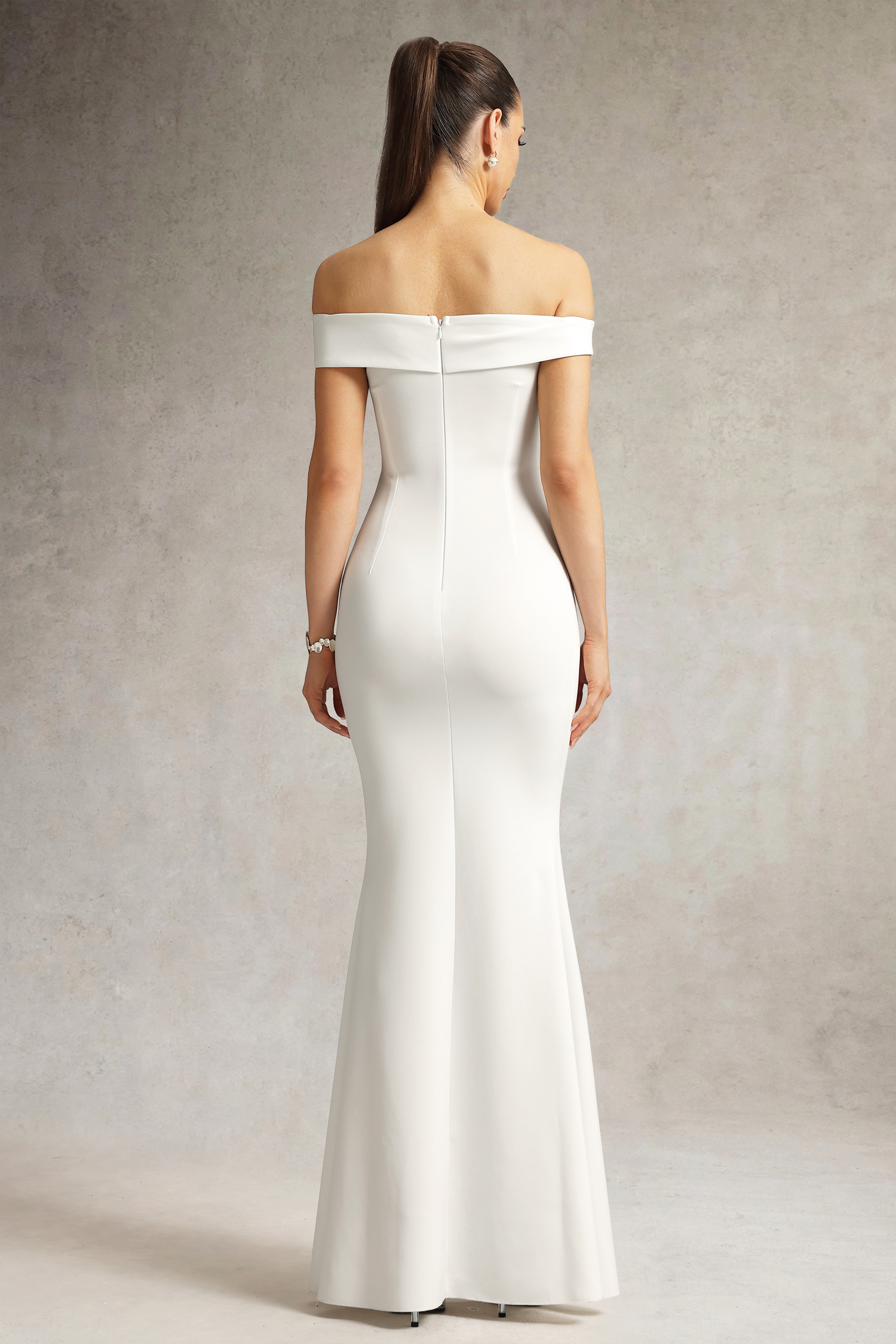 Trilace Off Shoulder Slit Maxi Dress