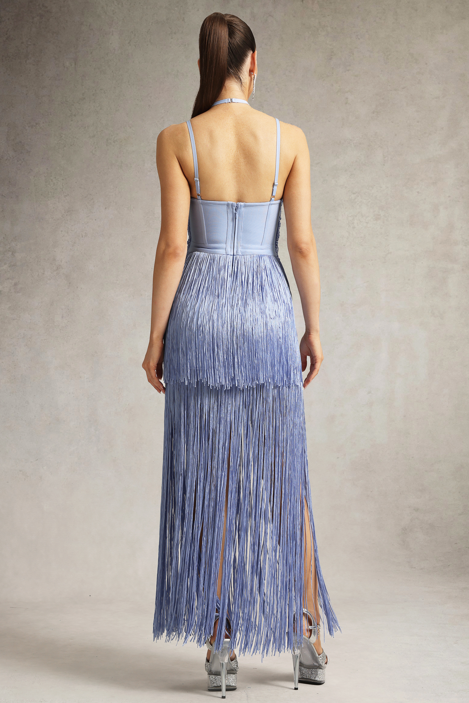 Kivi Bandage Halter Tassel Purple Maxi Dress