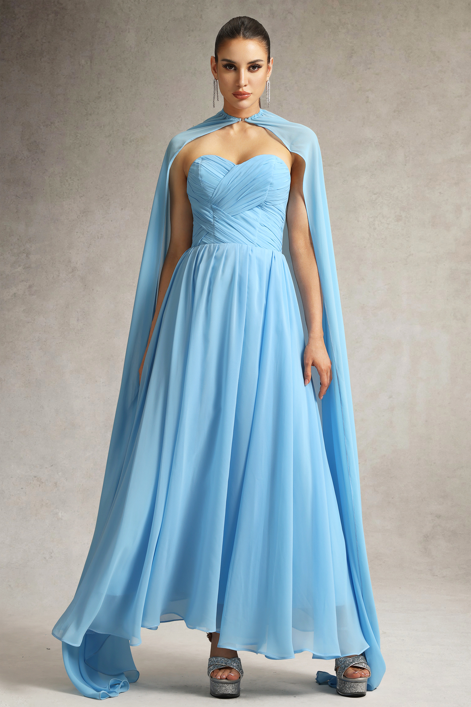 Jenny Strapless Pleated Chiffon Maxi Dress