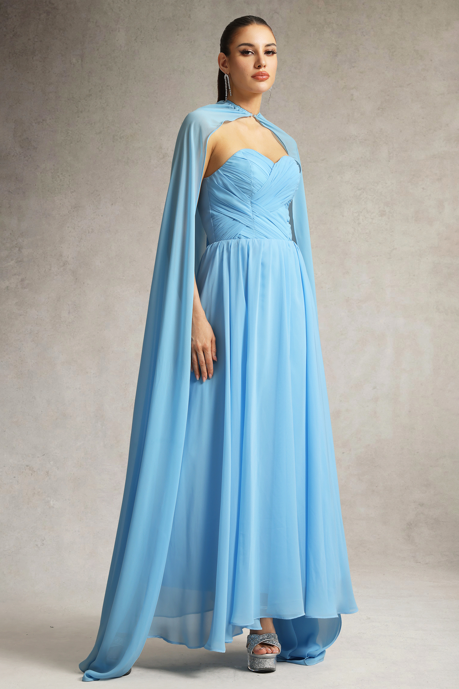 Jenny Strapless Pleated Chiffon Maxi Dress