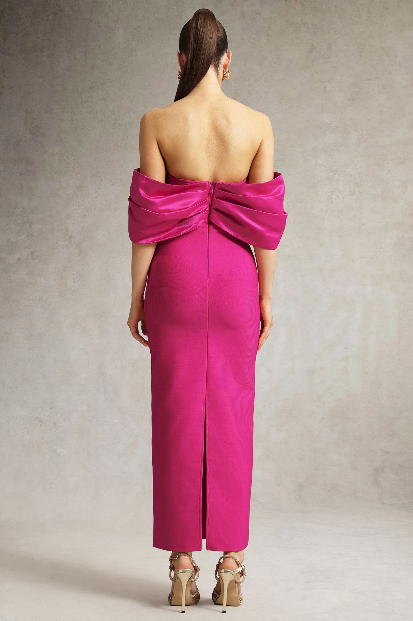 Winify Off Shoulder Rhinestone Bandage Maxi Dress