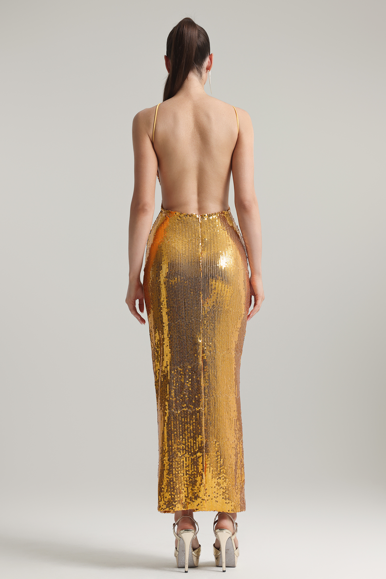 Hazada Halter Cut Out Backless Sequin Maxi Dress