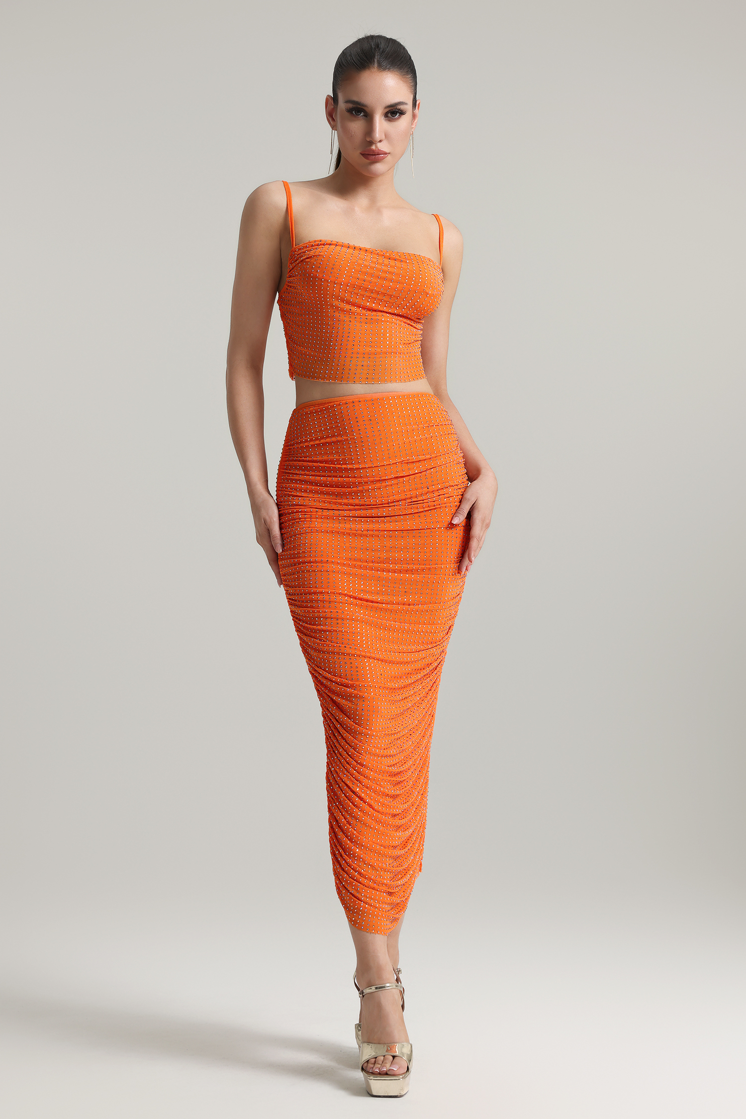 Rina Sleeveless Rhinestone Two Piece Set