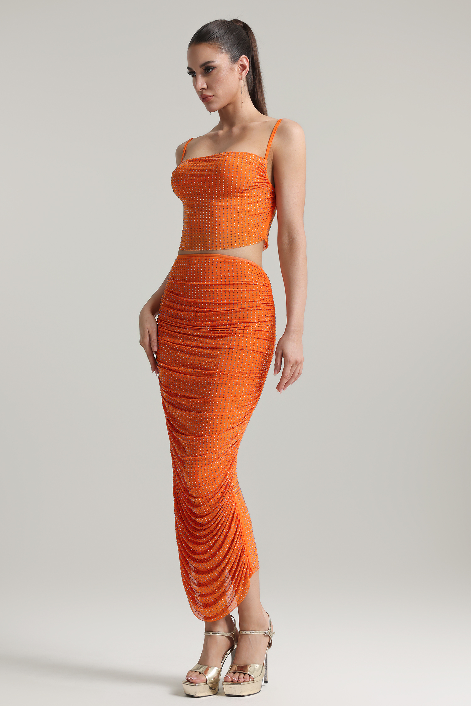 Rina Sleeveless Rhinestone Two Piece Set