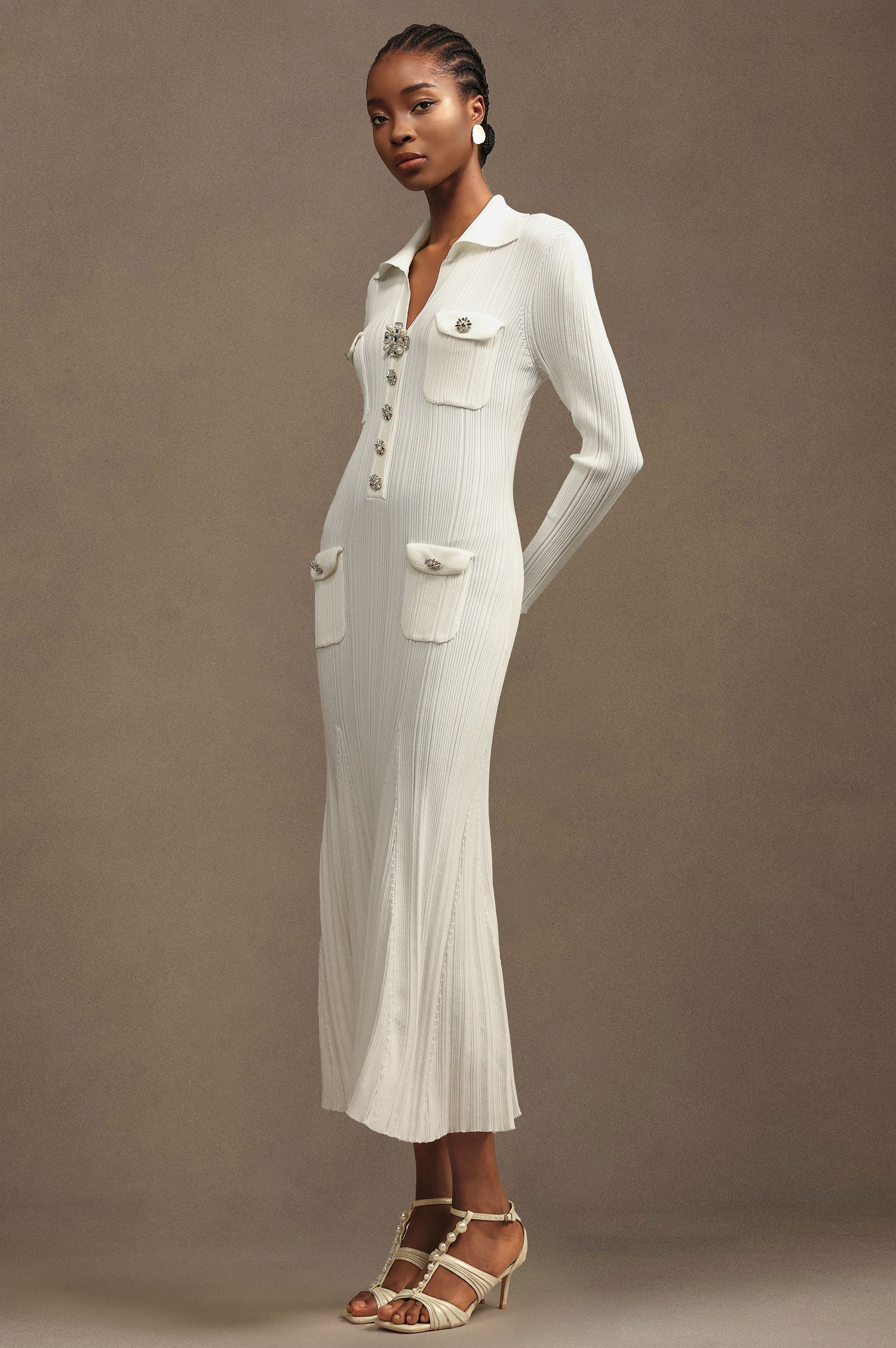 Hoshi Elegant Contour Long Sleeve Knit Maxi Dress