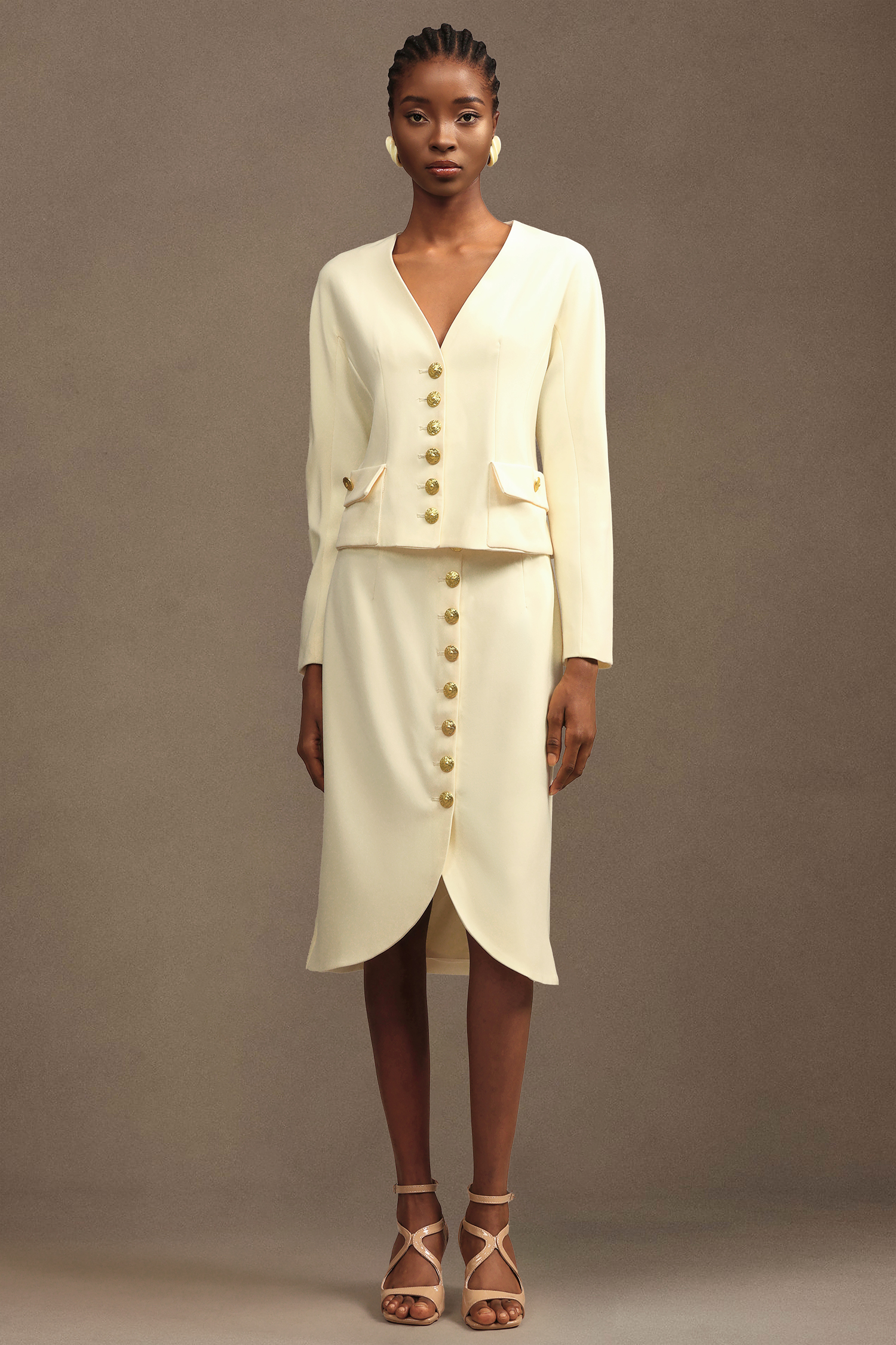 Uniko Elegant Long Sleeve Woven Top And Skirt Two-Piece Set