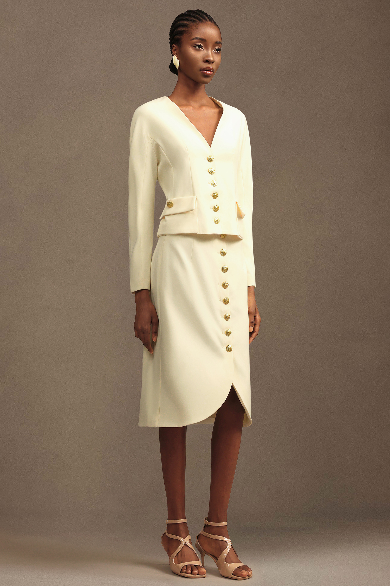 Uniko Elegant Long Sleeve Woven Top And Skirt Two-Piece Set