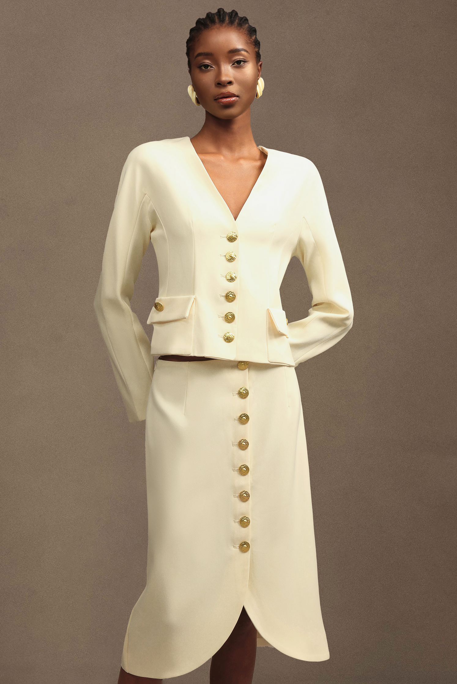 Uniko Elegant Long Sleeve Woven Top And Skirt Two-Piece Set