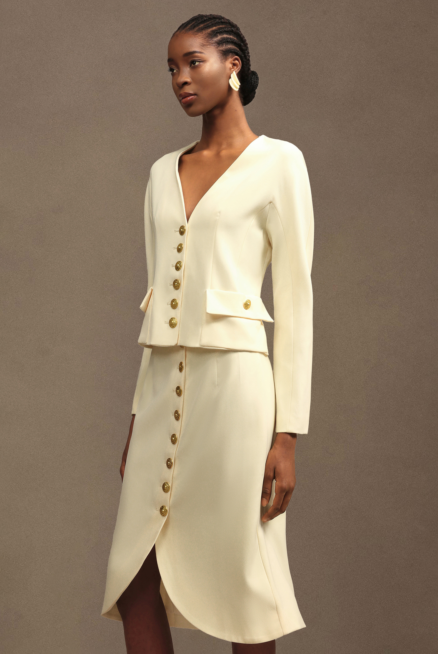 Uniko Elegant Long Sleeve Woven Top And Skirt Two-Piece Set