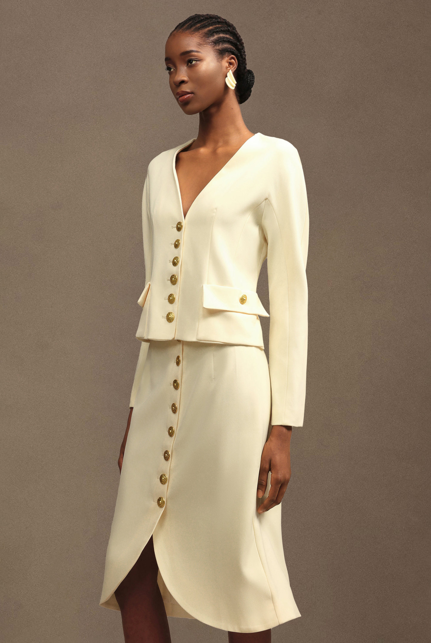 Uniko Elegant Long Sleeve Woven Top And Skirt Two-Piece Set