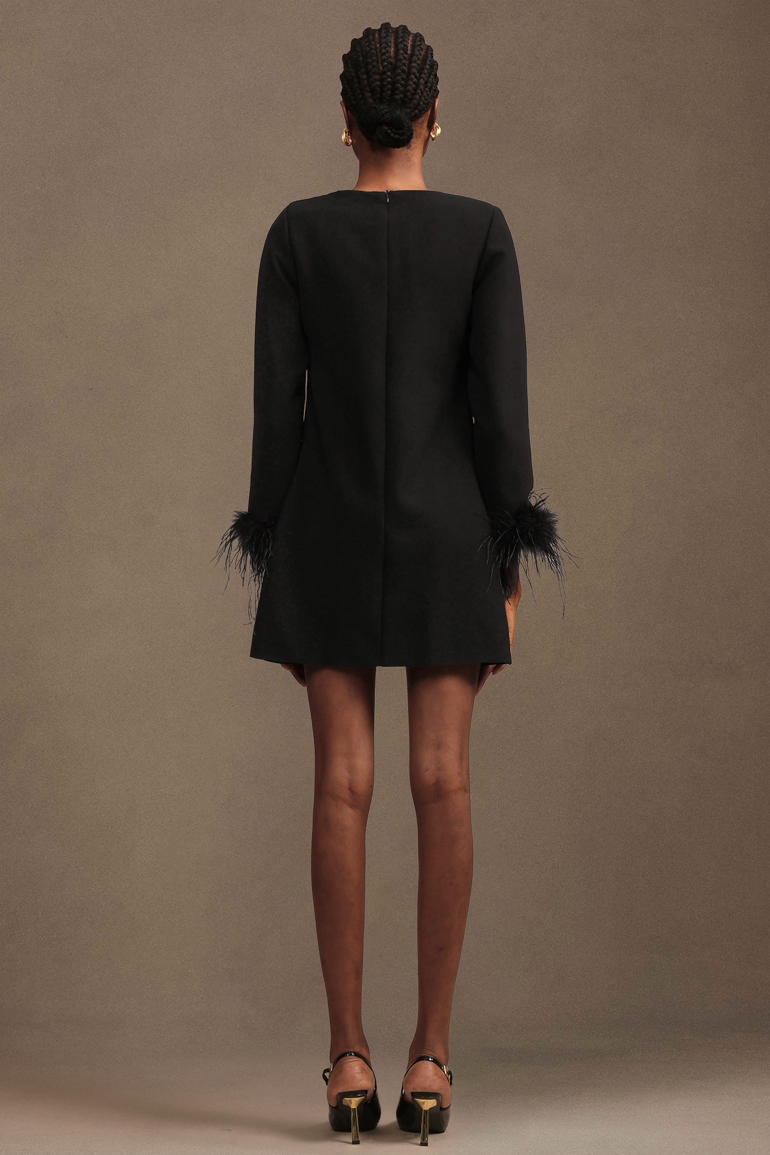 Olive Modern Tailored V Neck Long Sleeve Woven Mini Dress