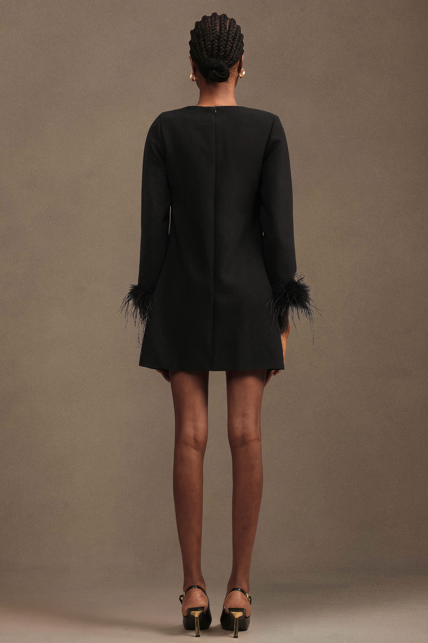 Olive Modern Tailored V Neck Long Sleeve Woven Mini Dress