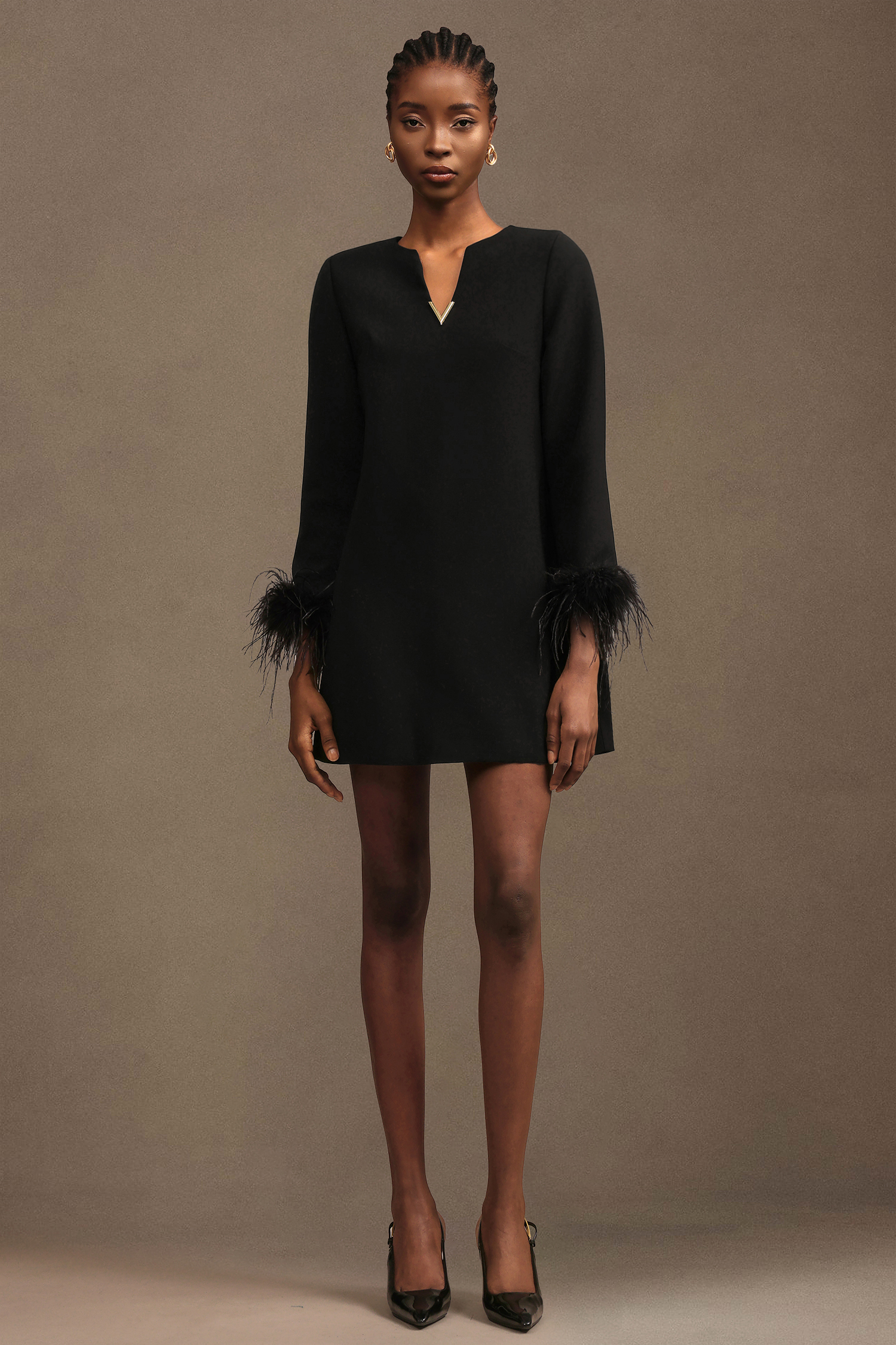 Olive Modern Tailored V Neck Long Sleeve Woven Mini Dress