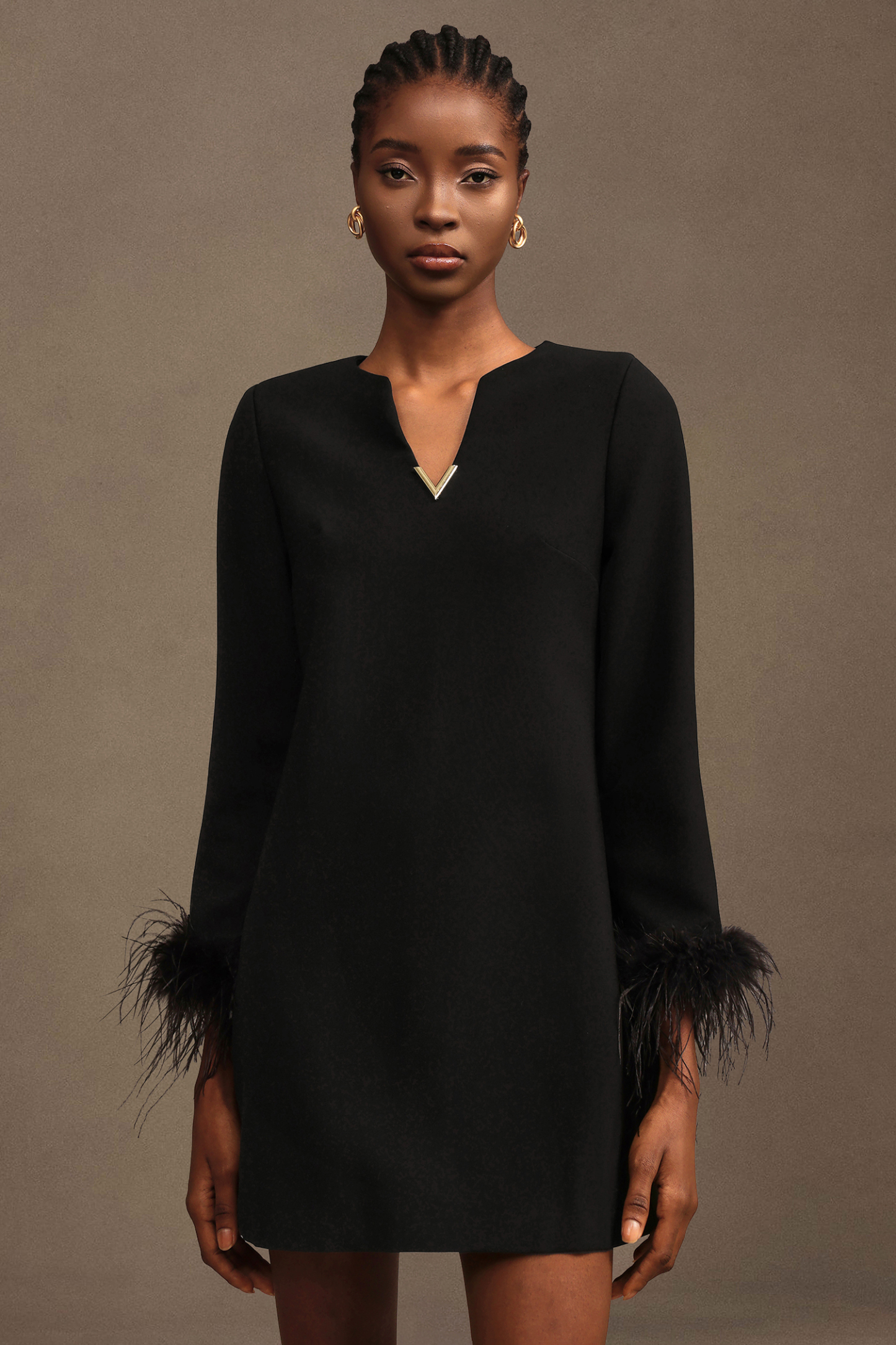 Olive Modern Tailored V Neck Long Sleeve Woven Mini Dress