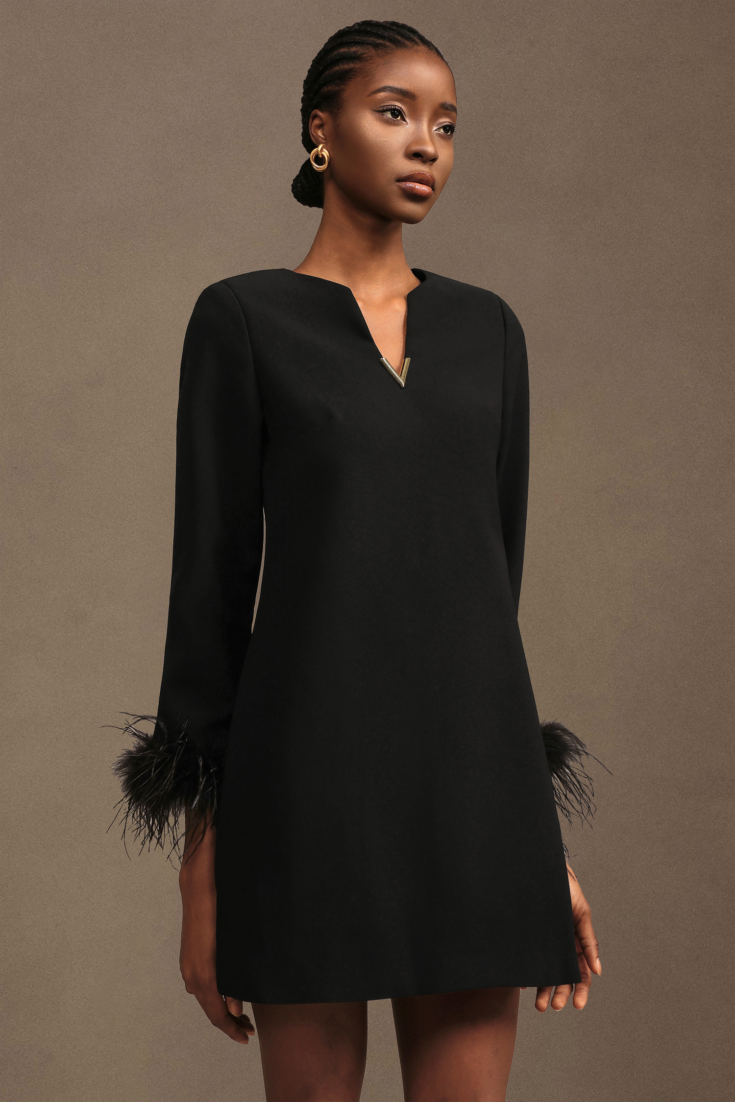 Olive Modern Tailored V Neck Long Sleeve Woven Mini Dress