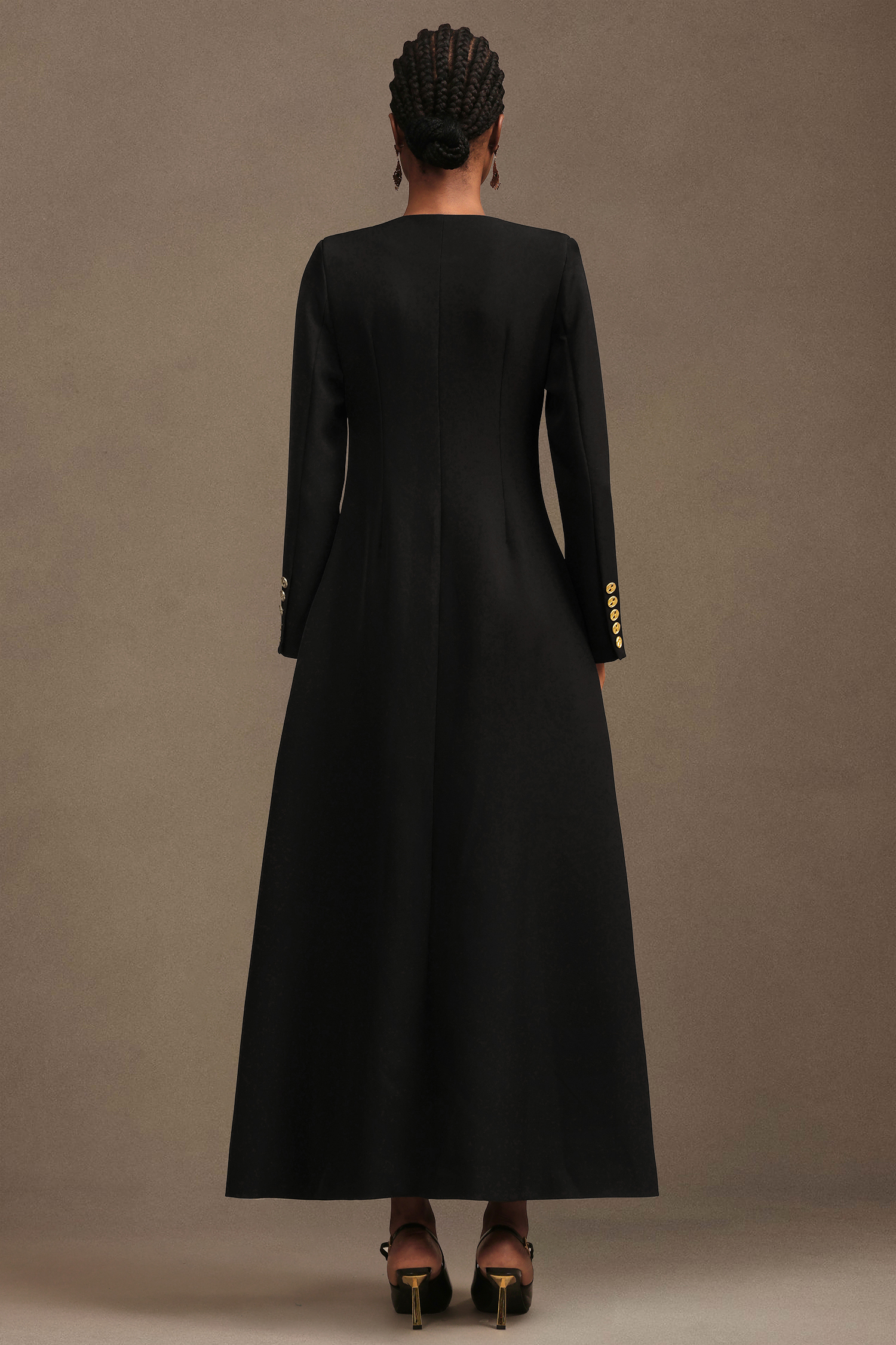 Natalya Elegant Tailored Round Neck Long Sleeve Woven Maxi Dress