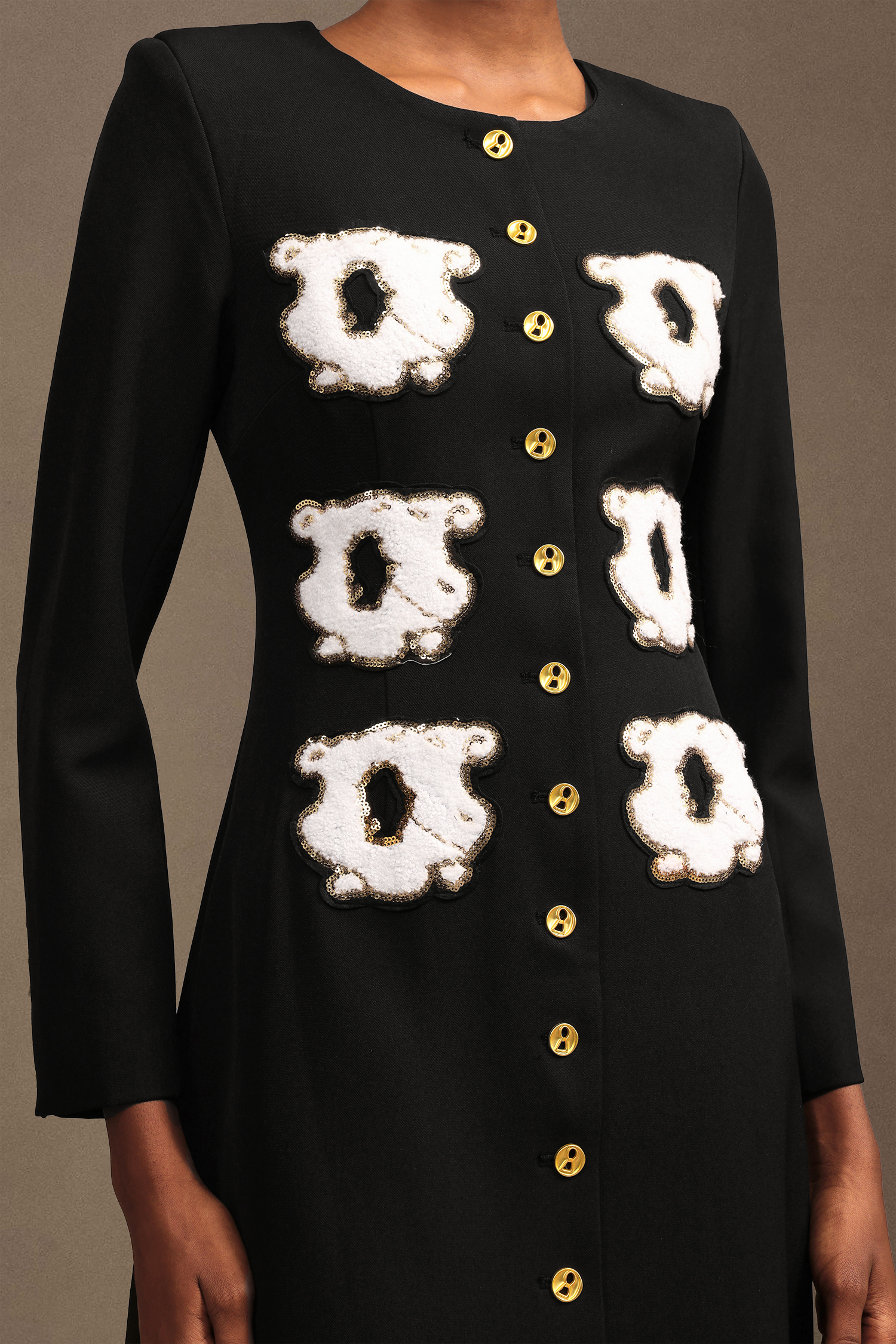 Natalya Elegant Tailored Round Neck Long Sleeve Woven Maxi Dress