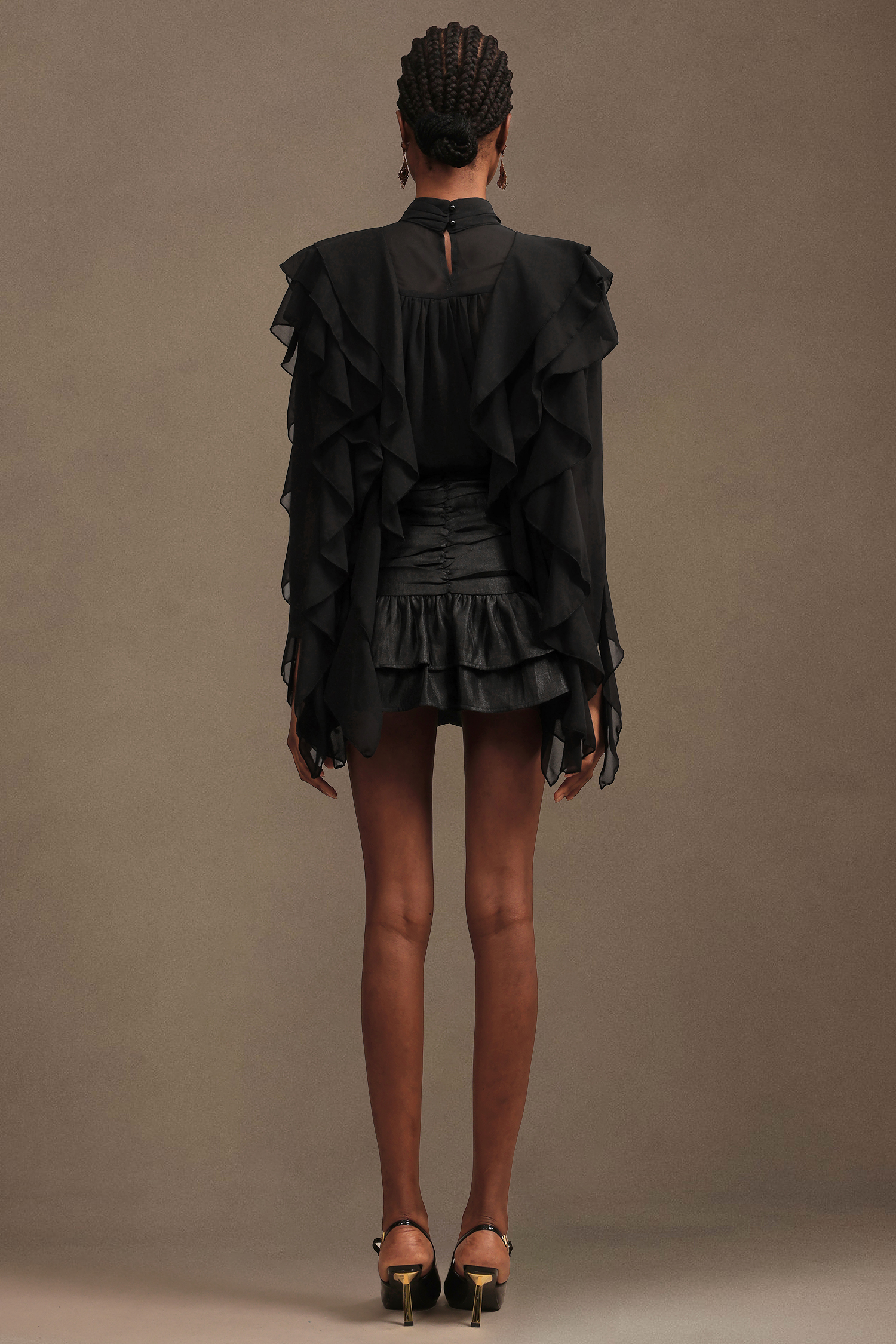 Pablo Chic Romantic Flowy Long Sleeve Ruched Chiffon Top And Skirt Two-Piece Set