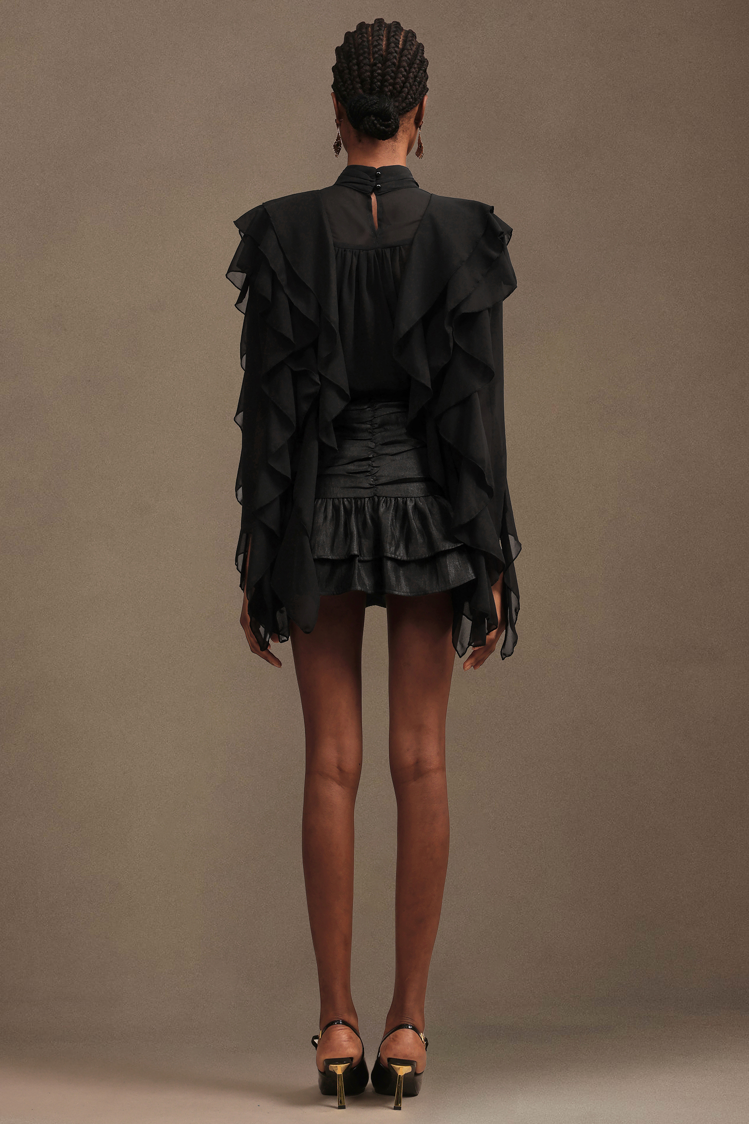 Pablo Chic Romantic Flowy Long Sleeve Ruched Chiffon Top And Skirt Two-Piece Set