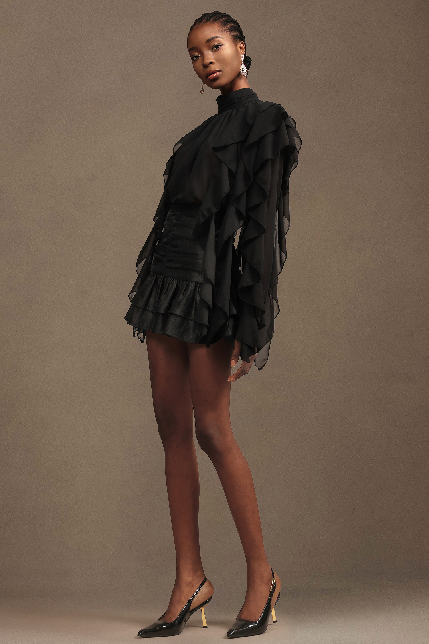 Pablo Chic Romantic Flowy Long Sleeve Ruched Chiffon Top And Skirt Two-Piece Set