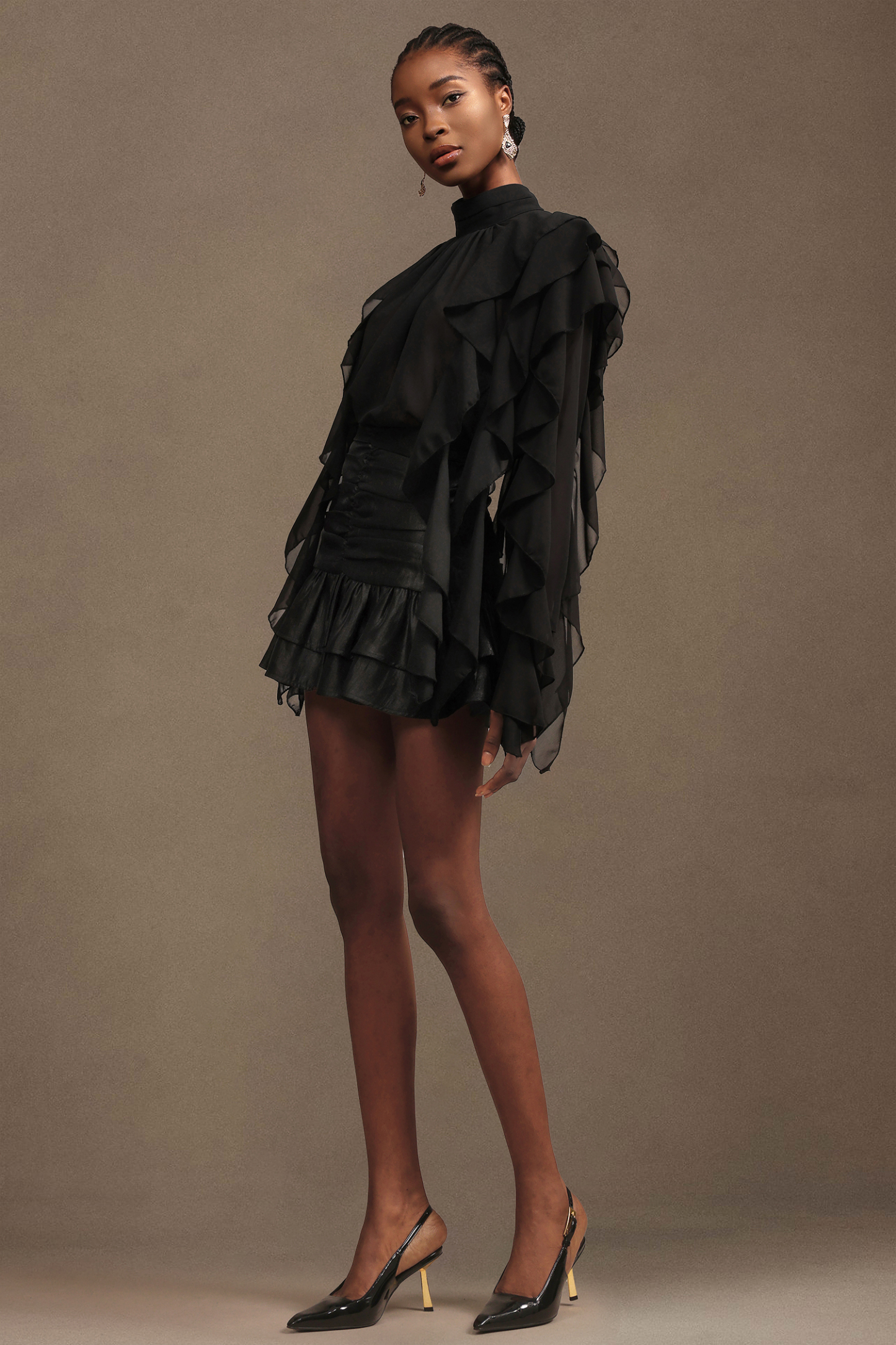 Pablo Chic Romantic Flowy Long Sleeve Ruched Chiffon Top And Skirt Two-Piece Set