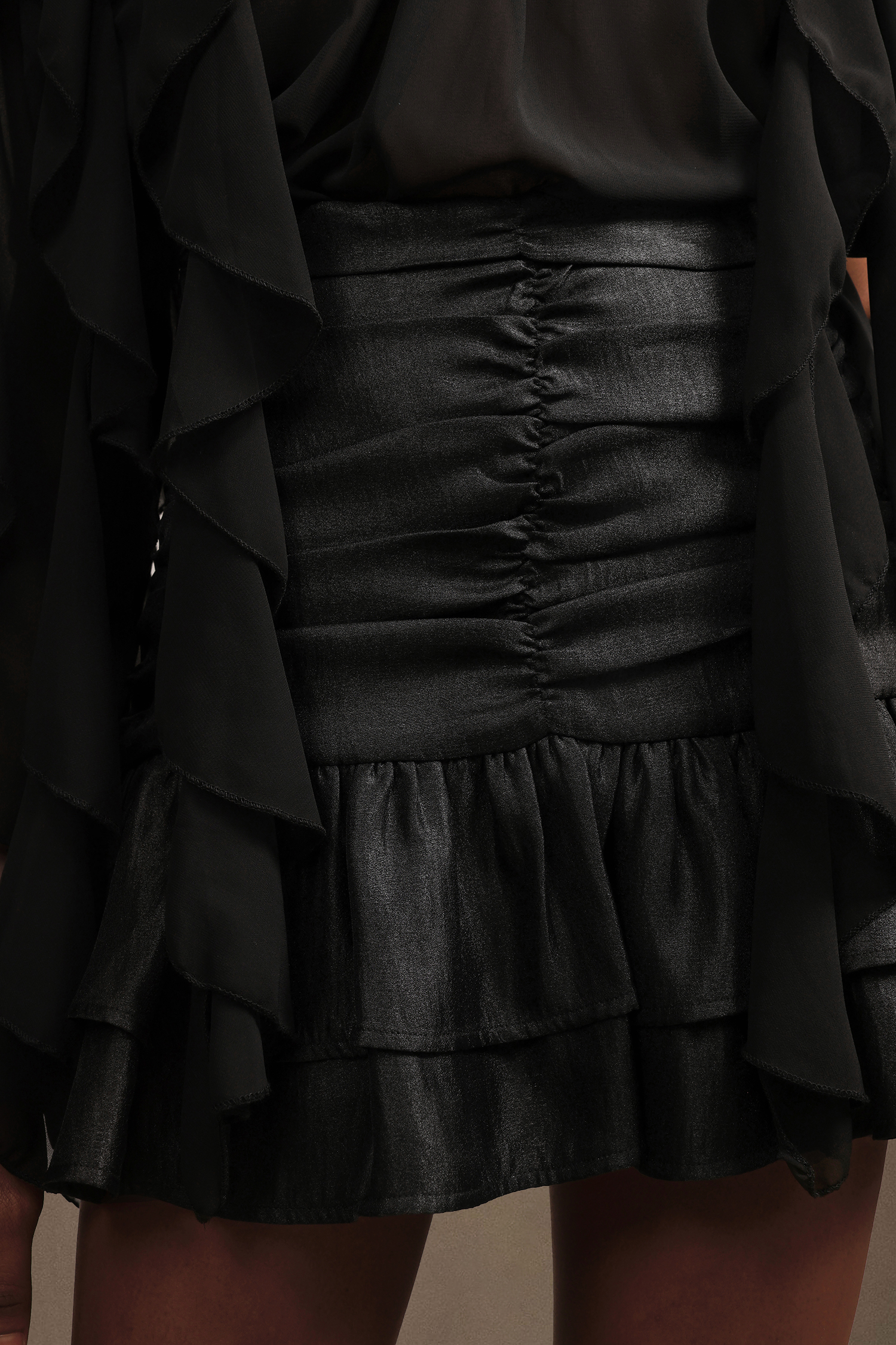 Pablo Chic Romantic Flowy Long Sleeve Ruched Chiffon Top And Skirt Two-Piece Set