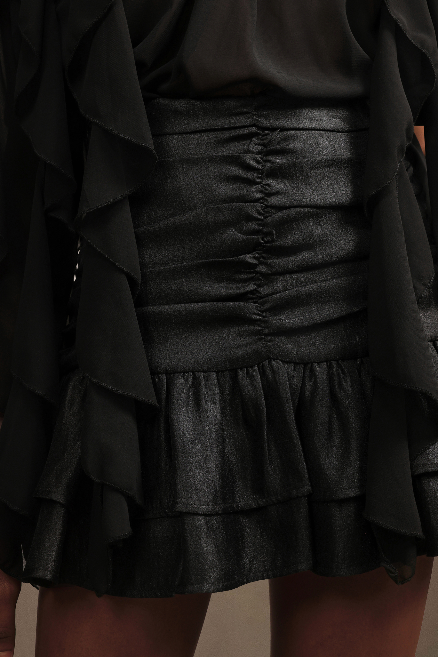 Pablo Chic Romantic Flowy Long Sleeve Ruched Chiffon Top And Skirt Two-Piece Set