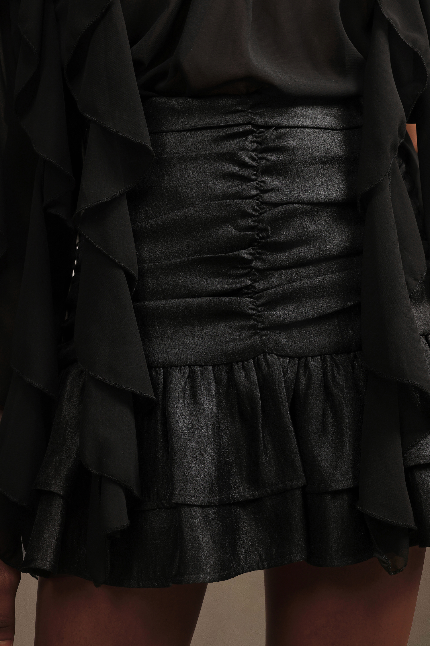 Pablo Chic Romantic Flowy Long Sleeve Ruched Chiffon Top And Skirt Two-Piece Set