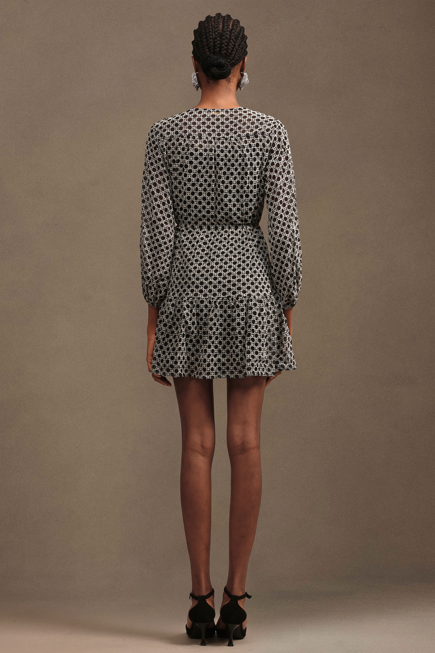 Jellay Vintage Chic V Neck Long Sleeve Chiffon Mini Dress