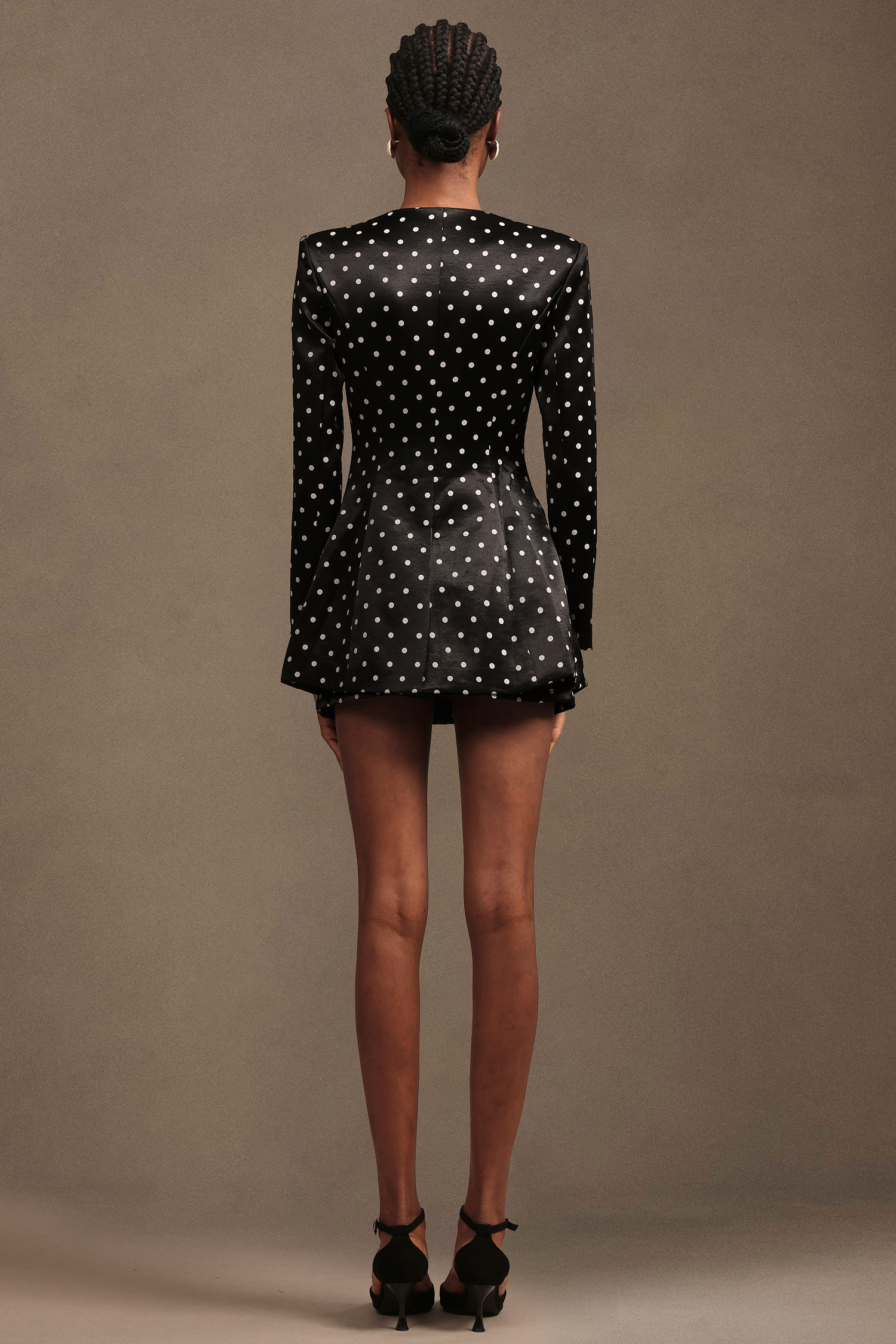 Pola Modern Tailored Round Neck Long Sleeve Polka Dot Printed Woven Mini Dress