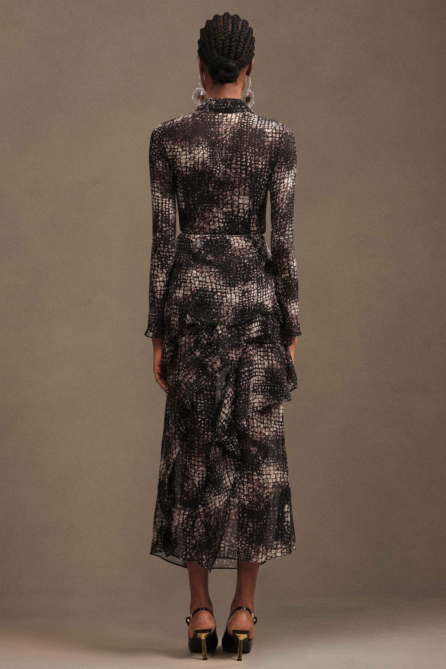 Keaton Resort Bohemian Long Sleeve Falbala Printed Chiffon Top And Skirt Two-Piece Set