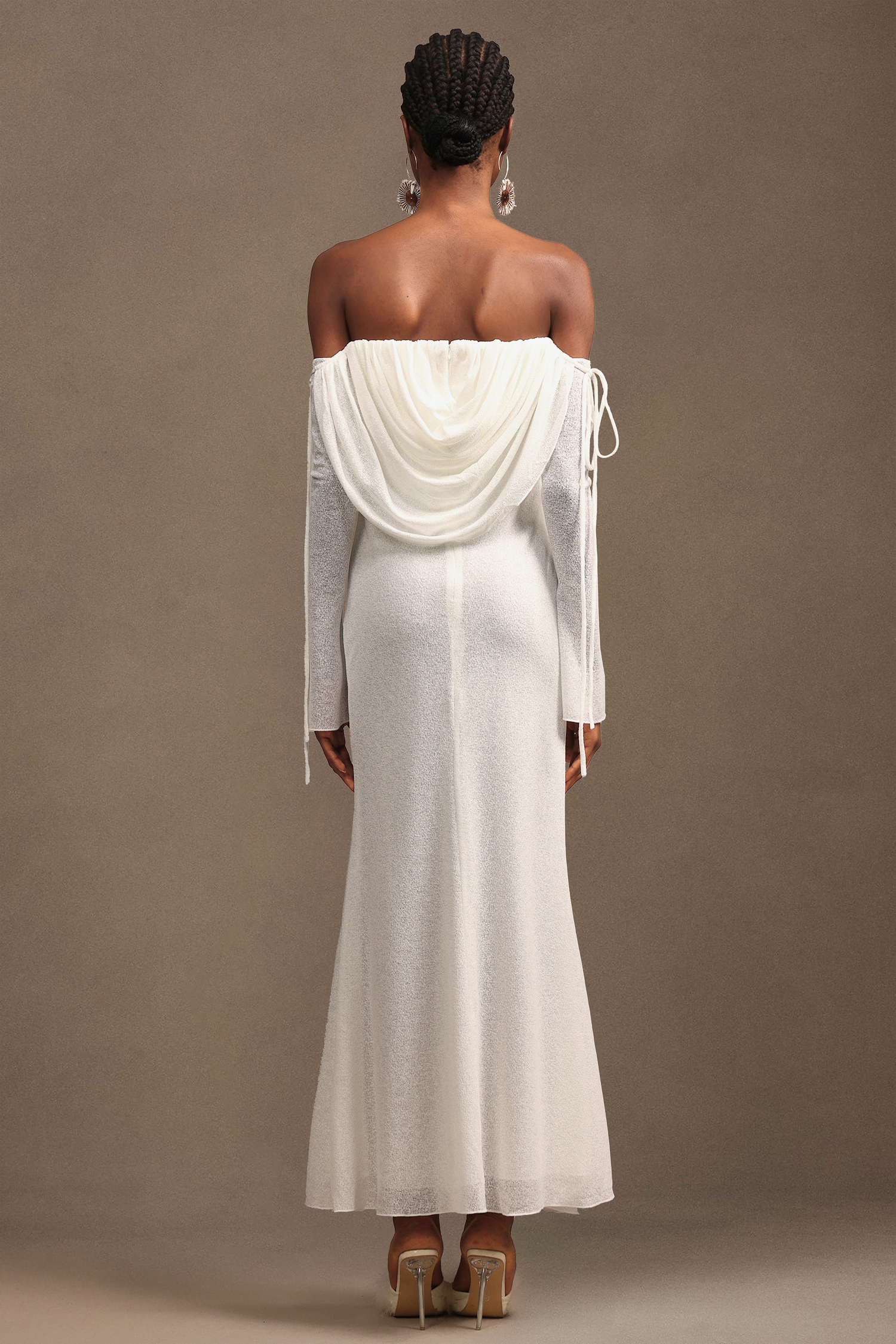 Tahoe Elegant Contour Off-The-Shoulder Long Sleeve Knit Maxi Dress