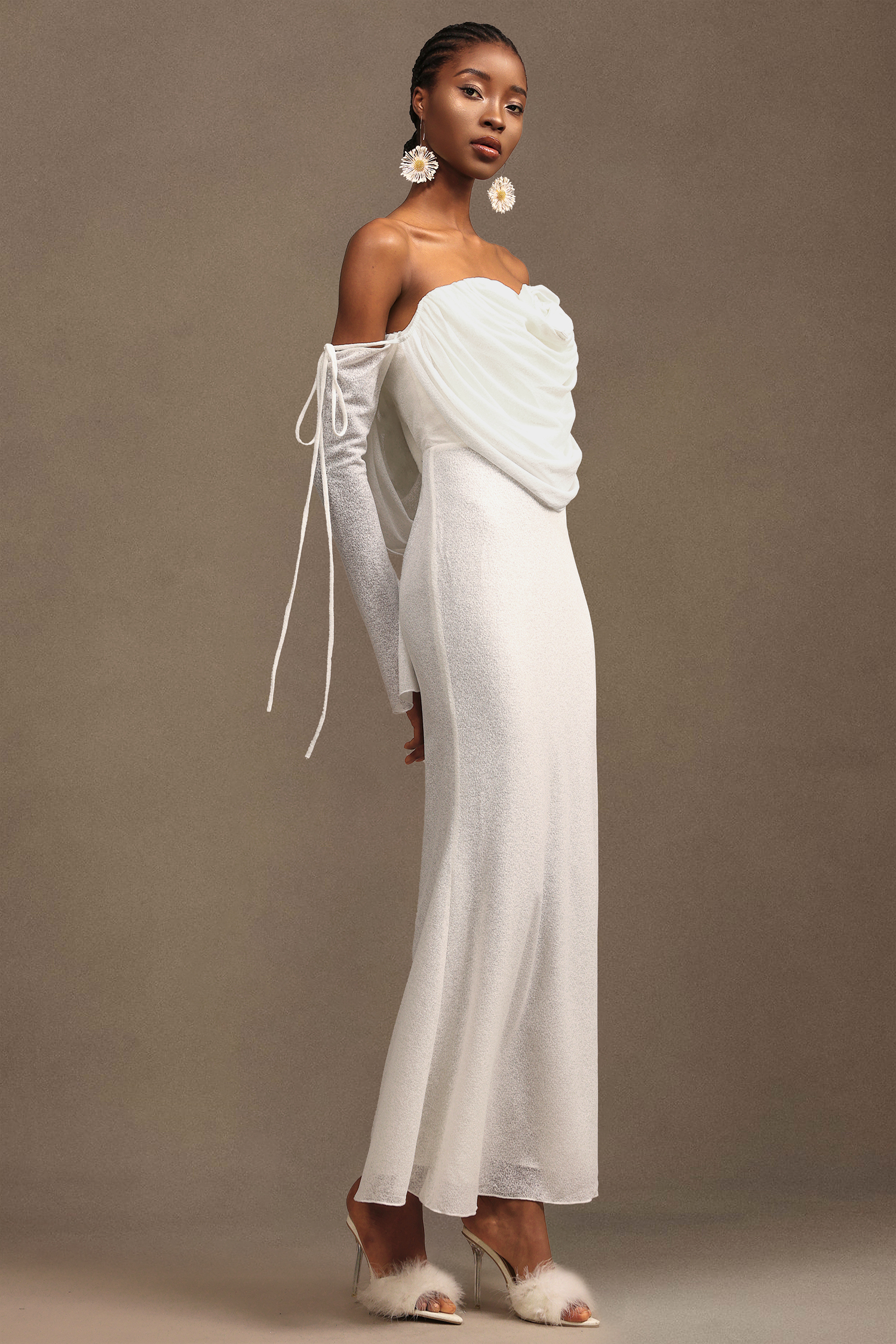 Tahoe Elegant Contour Off-The-Shoulder Long Sleeve Knit Maxi Dress