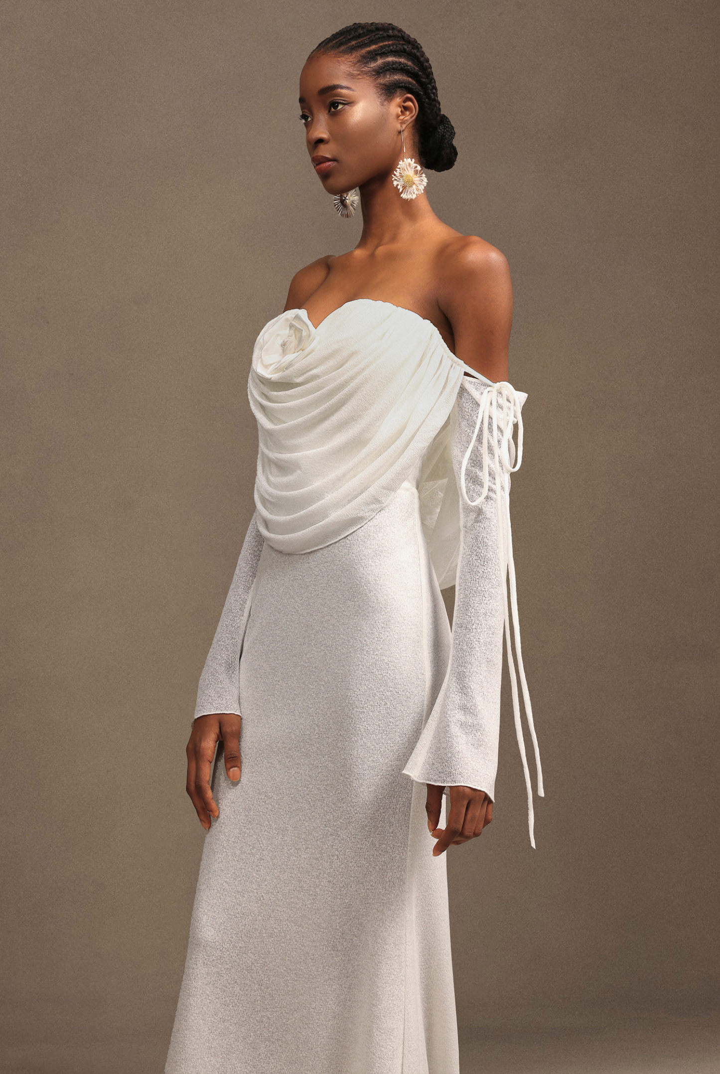 Tahoe Elegant Contour Off-The-Shoulder Long Sleeve Knit Maxi Dress