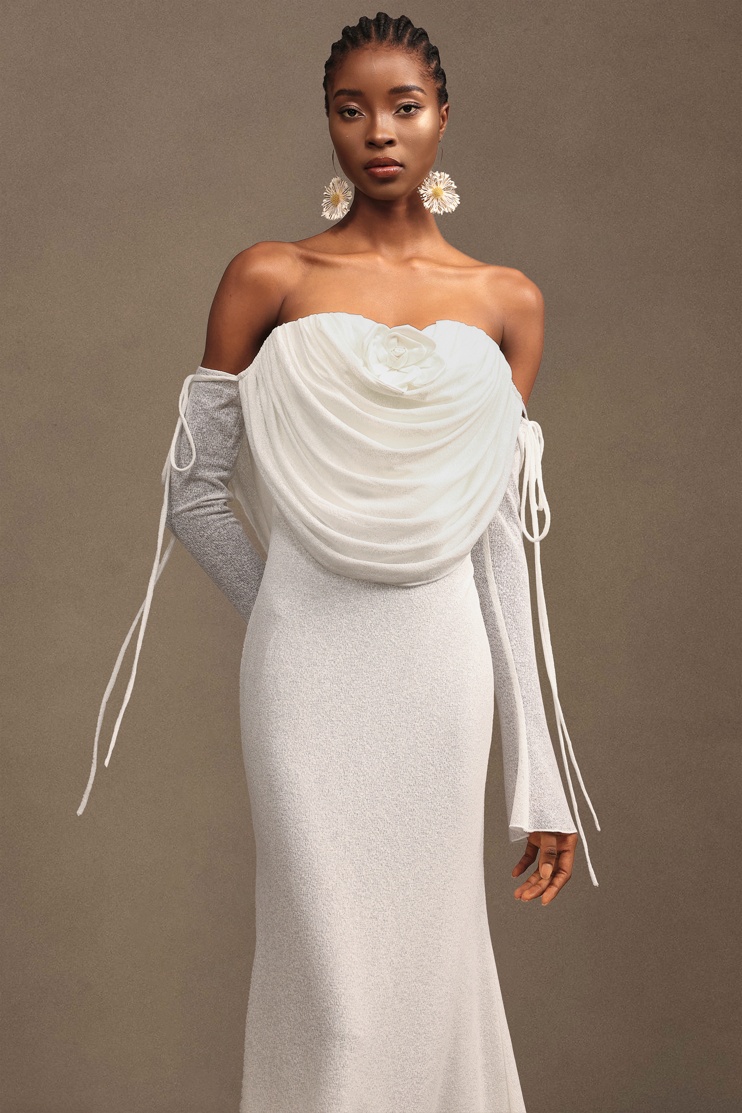 Tahoe Elegant Contour Off-The-Shoulder Long Sleeve Knit Maxi Dress