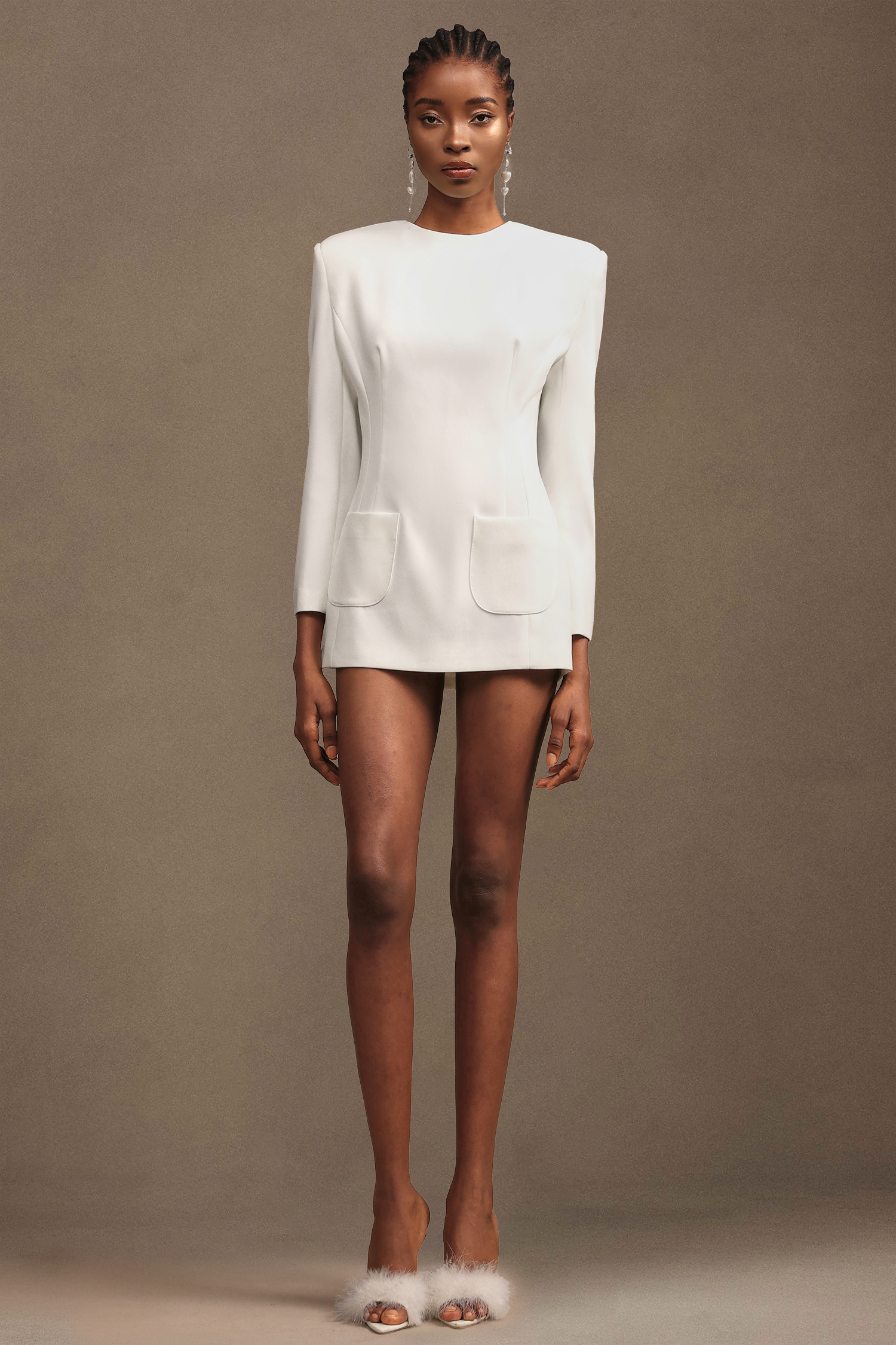 Shalissa Modern Tailored Round Neck Long Sleeve Mini Dress