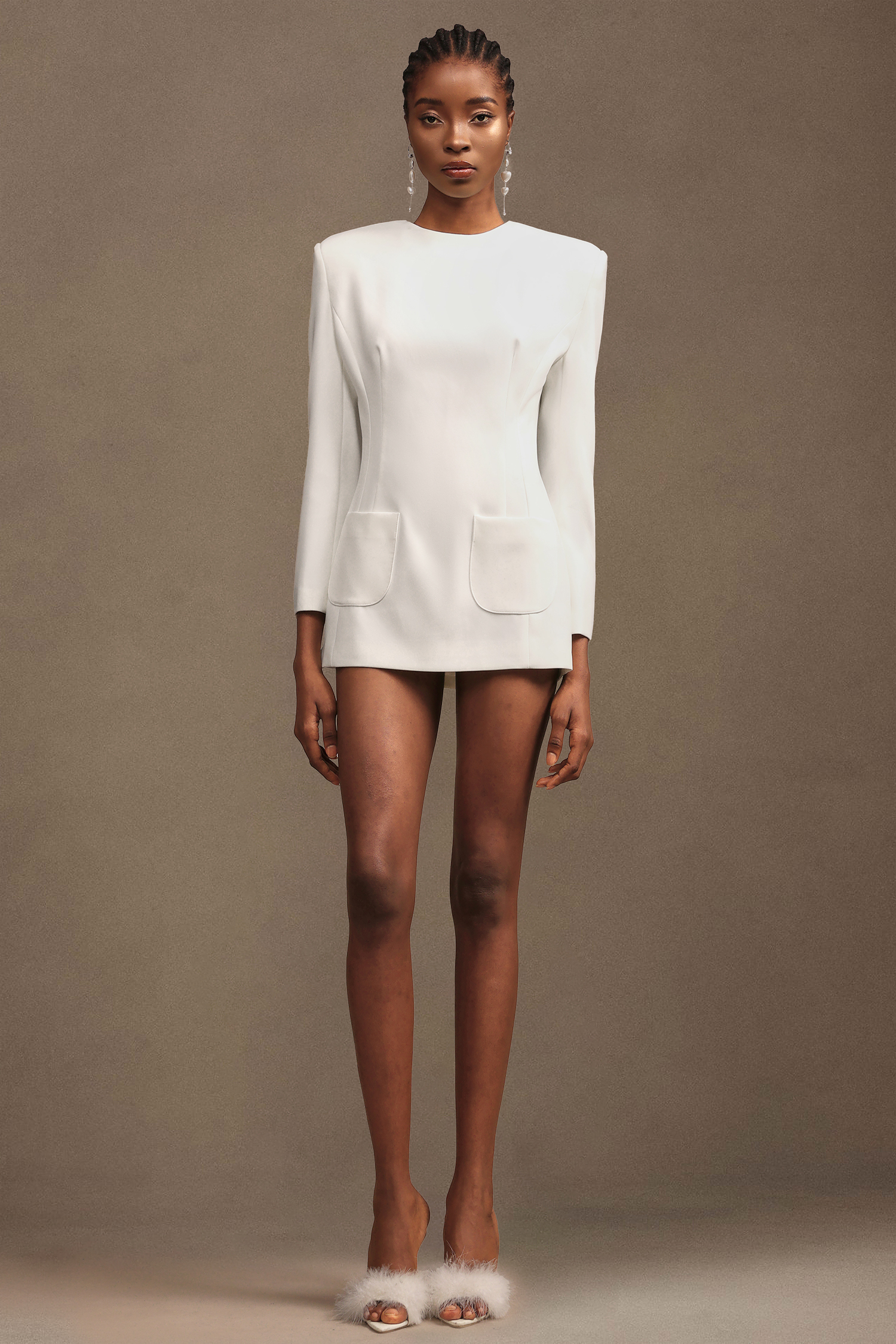 Shalissa Modern Tailored Round Neck Long Sleeve Mini Dress