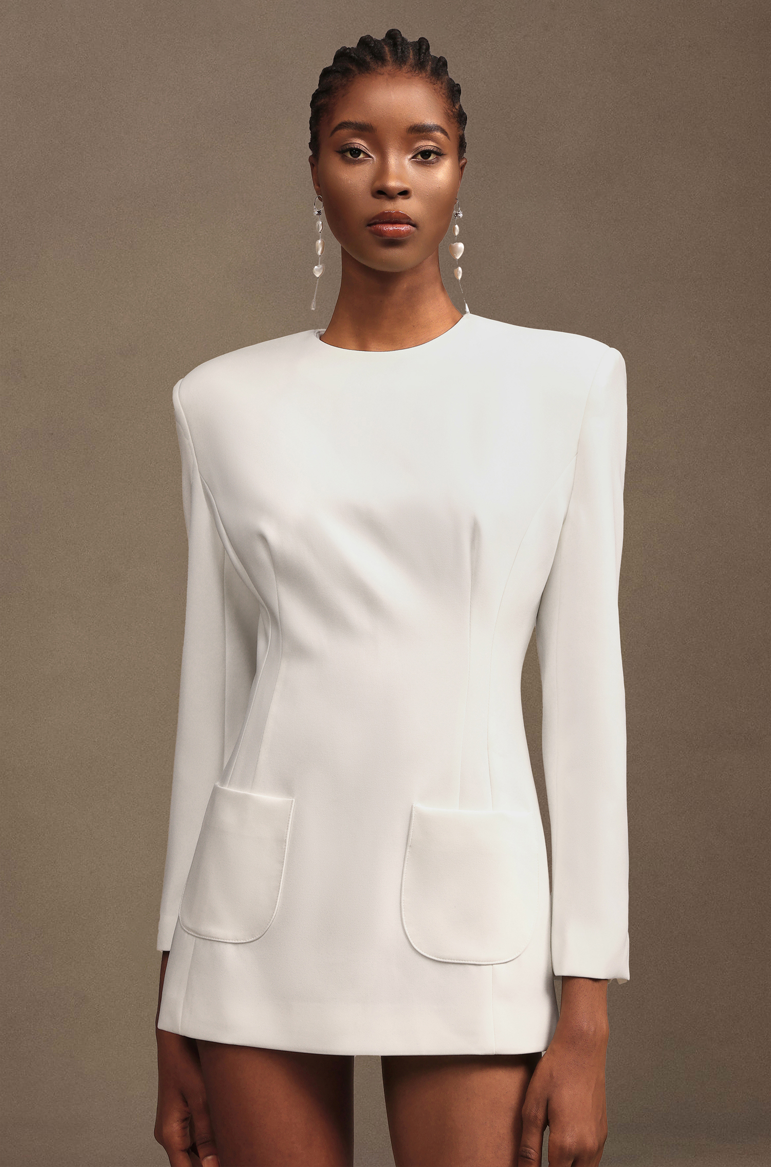 Shalissa Modern Tailored Round Neck Long Sleeve Mini Dress