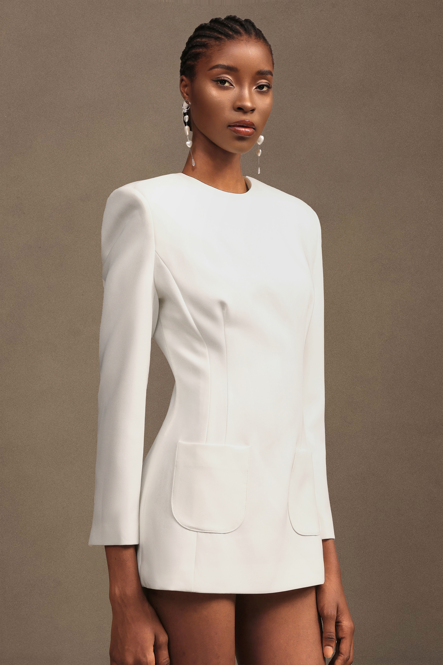 Shalissa Modern Tailored Round Neck Long Sleeve Mini Dress