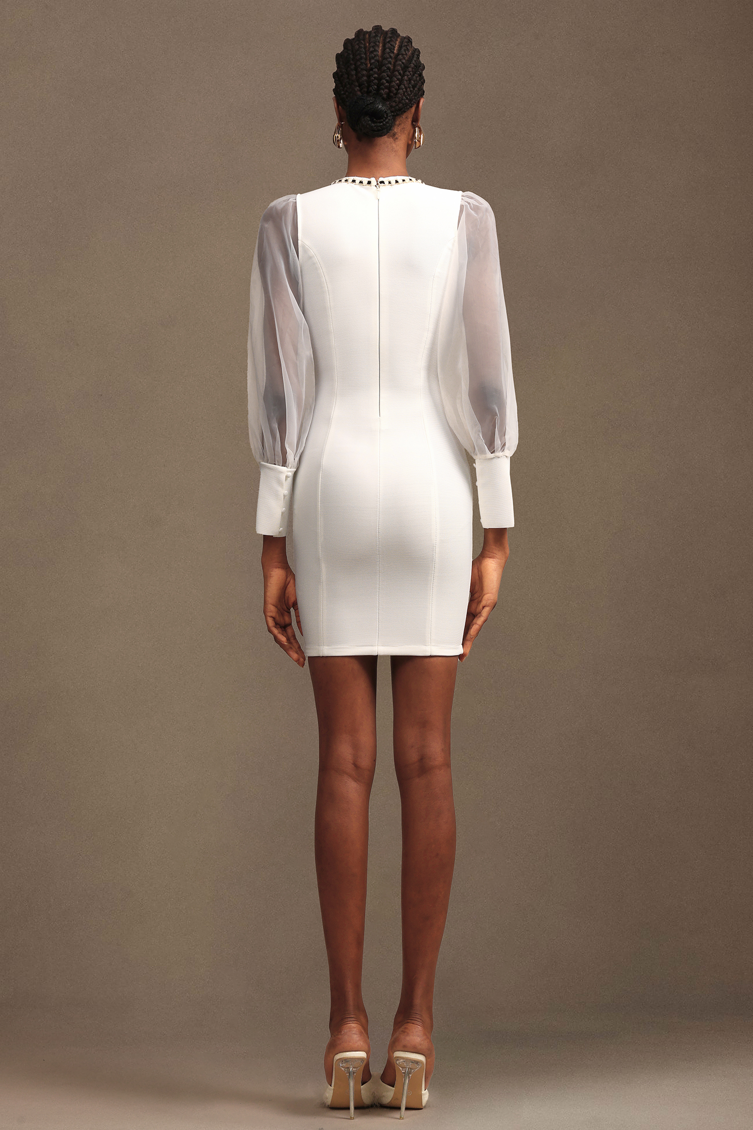 Lorelie Chic Contour Chiffon Long Sleeve Bandage Mini Dress