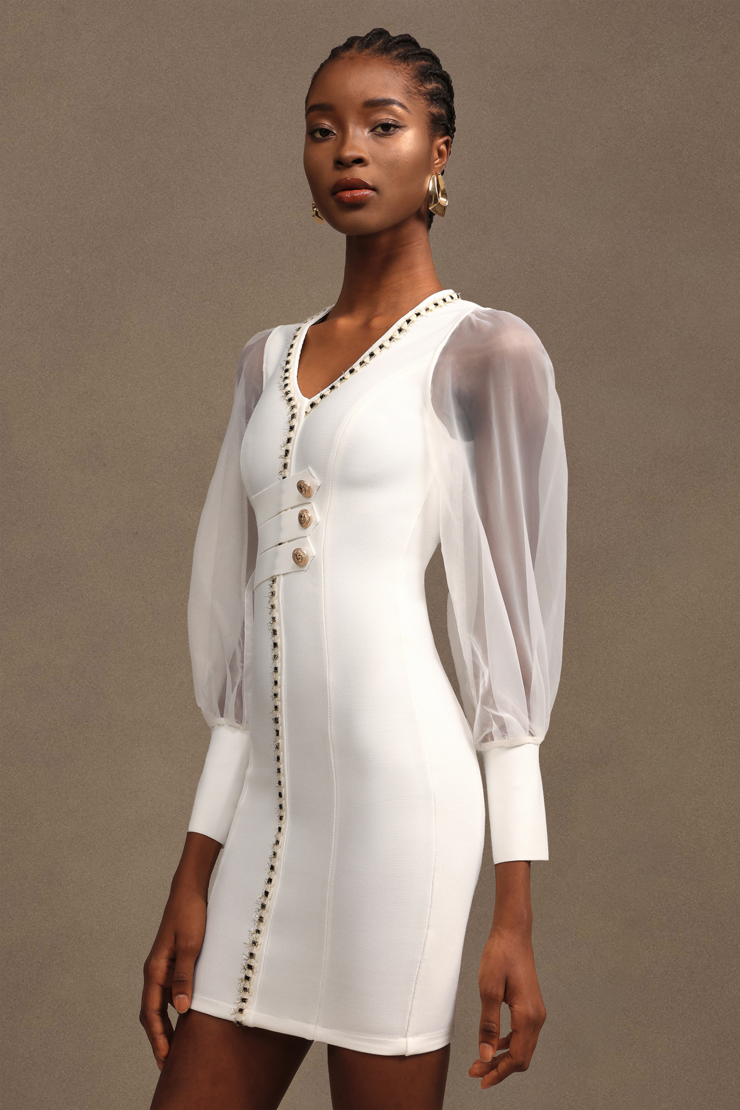 Lorelie Chic Contour Chiffon Long Sleeve Bandage Mini Dress